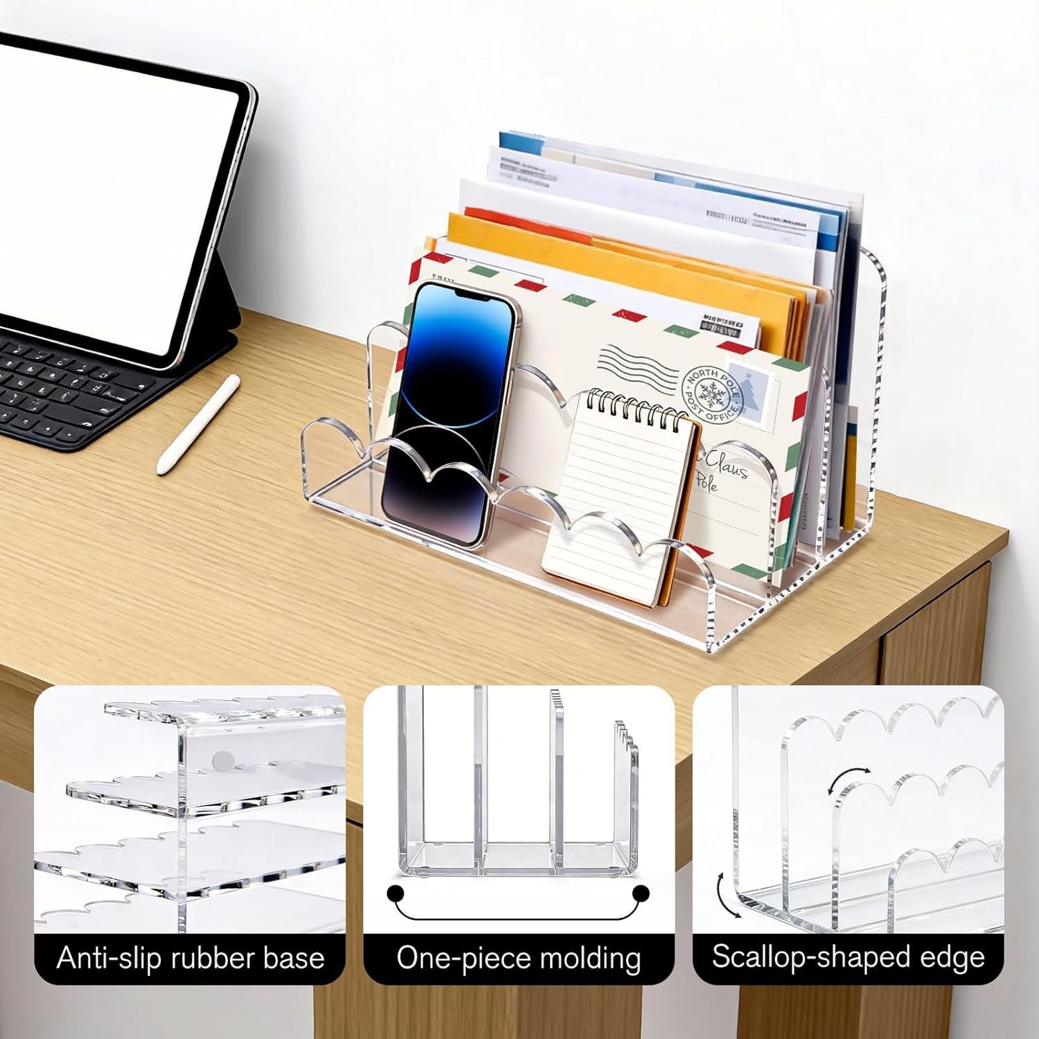 Acrylic File Mail Desktop Organizer Sorters 3 Upright Compartments Laddered