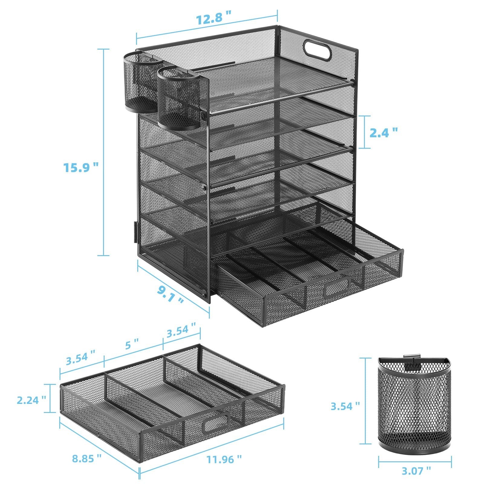 Lavatino 6 Tray Paper Organizer Letter Tray with Drawer – Mesh Desk File Orga…