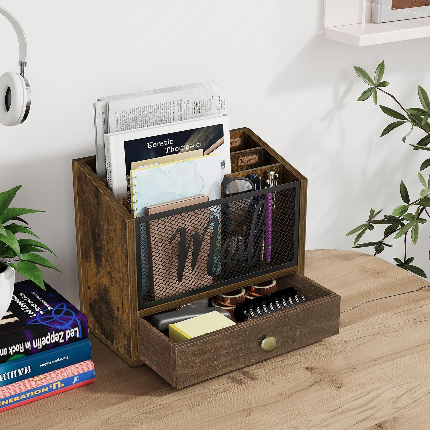 Mail Organizer Countertop 3 Compartments Drawer Sorter Desk Wall Mounted Holder
