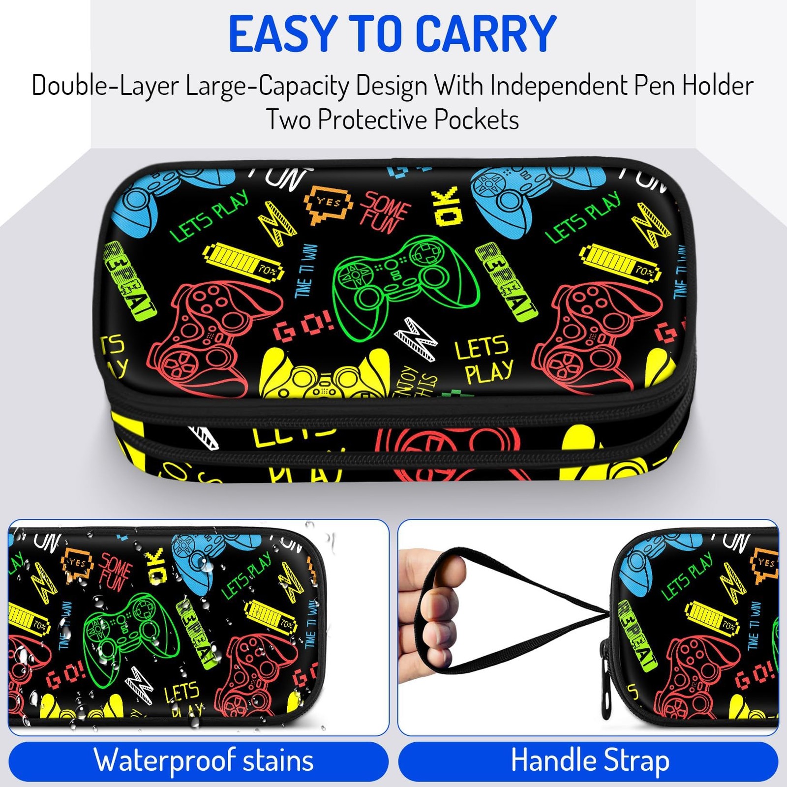 Large Pencil Case for Boys,Gamer Boys Pencil Pouch for Kids Teens School,Larg…