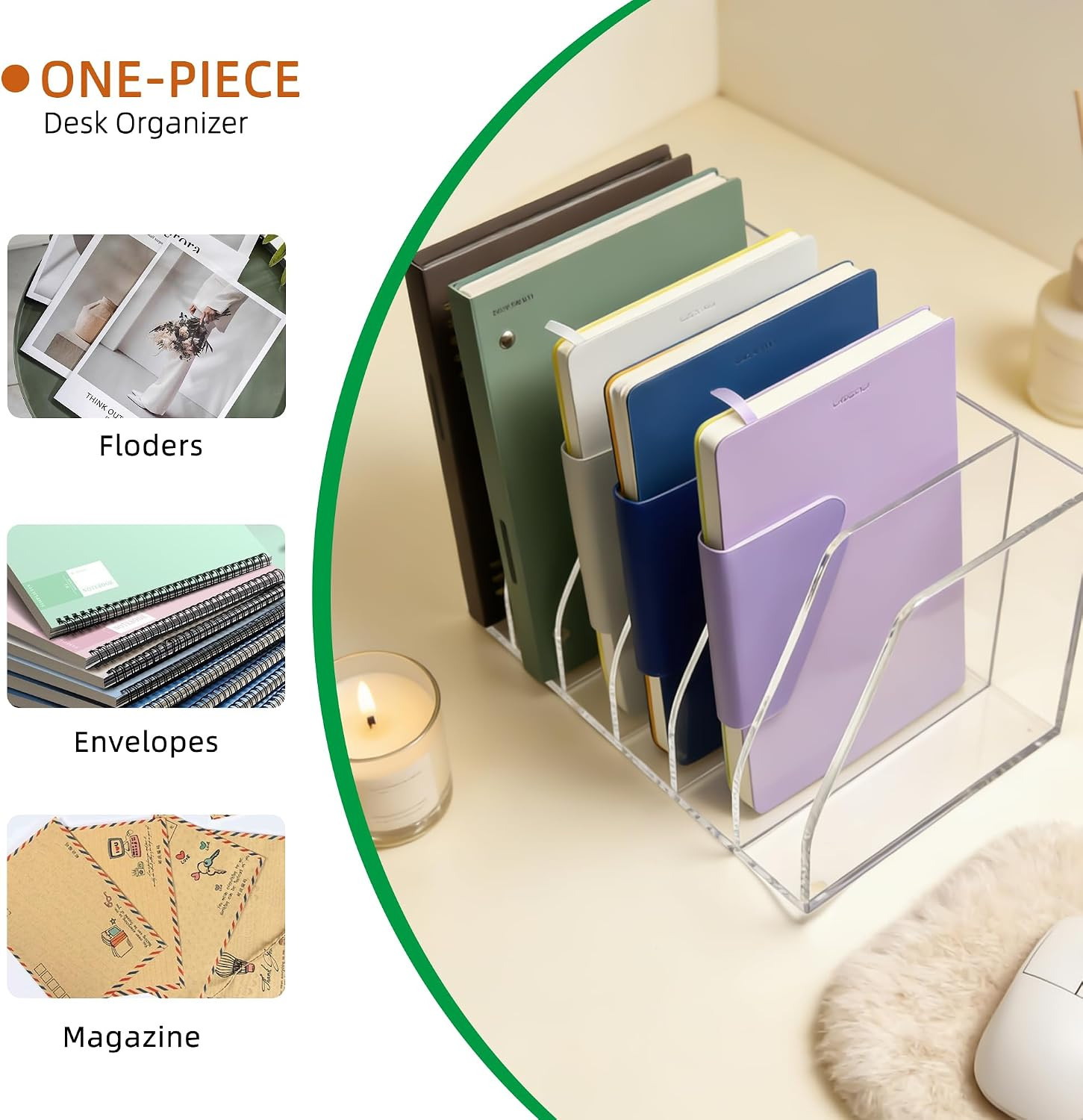 Acrylic Magazine File Holder, 6 Vertical Compartments Desk Document Sorter Organ
