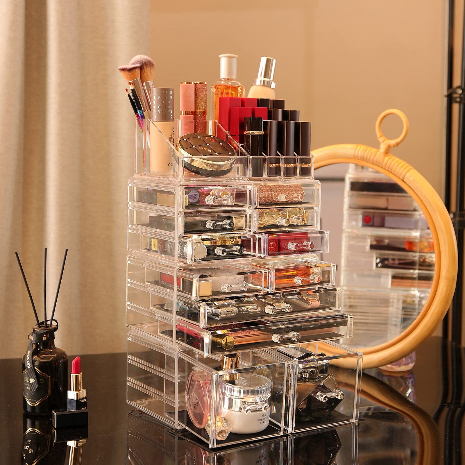 Cq acrylic 4 Pack Clear Makeup Organizer 12 Drawers,