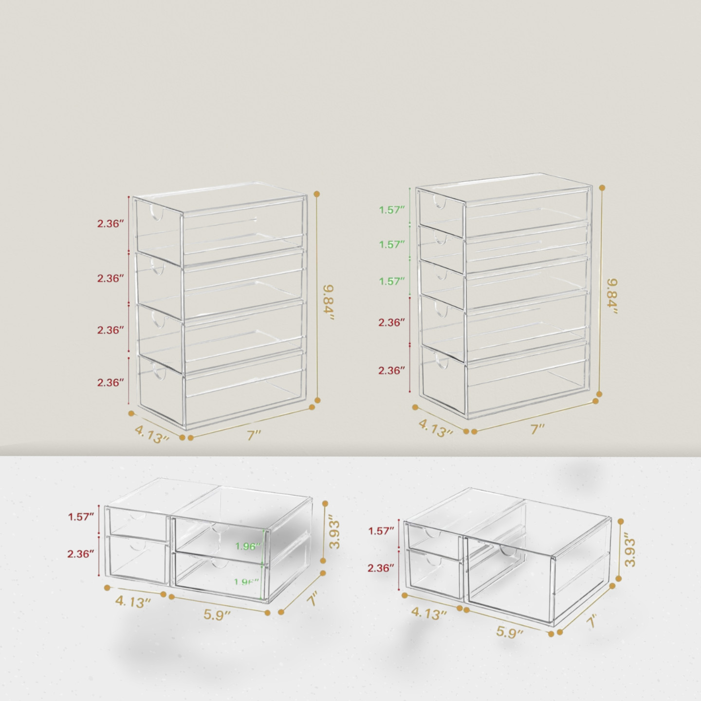 Makeup Organizer 16 Drawers 4 Pcs Desktop Office Desk Accessories Clear Storage