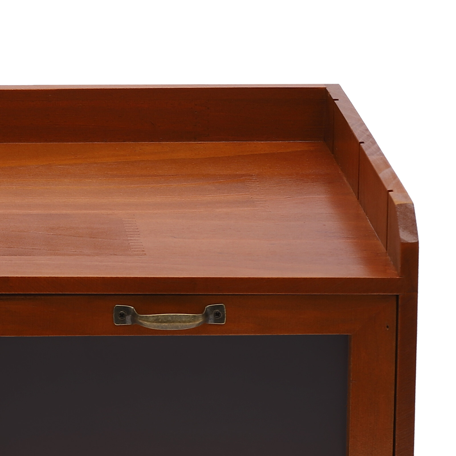 Retro Brown 6-Drawer Desktop Organizer Pine Wood Clear Acrylic Door