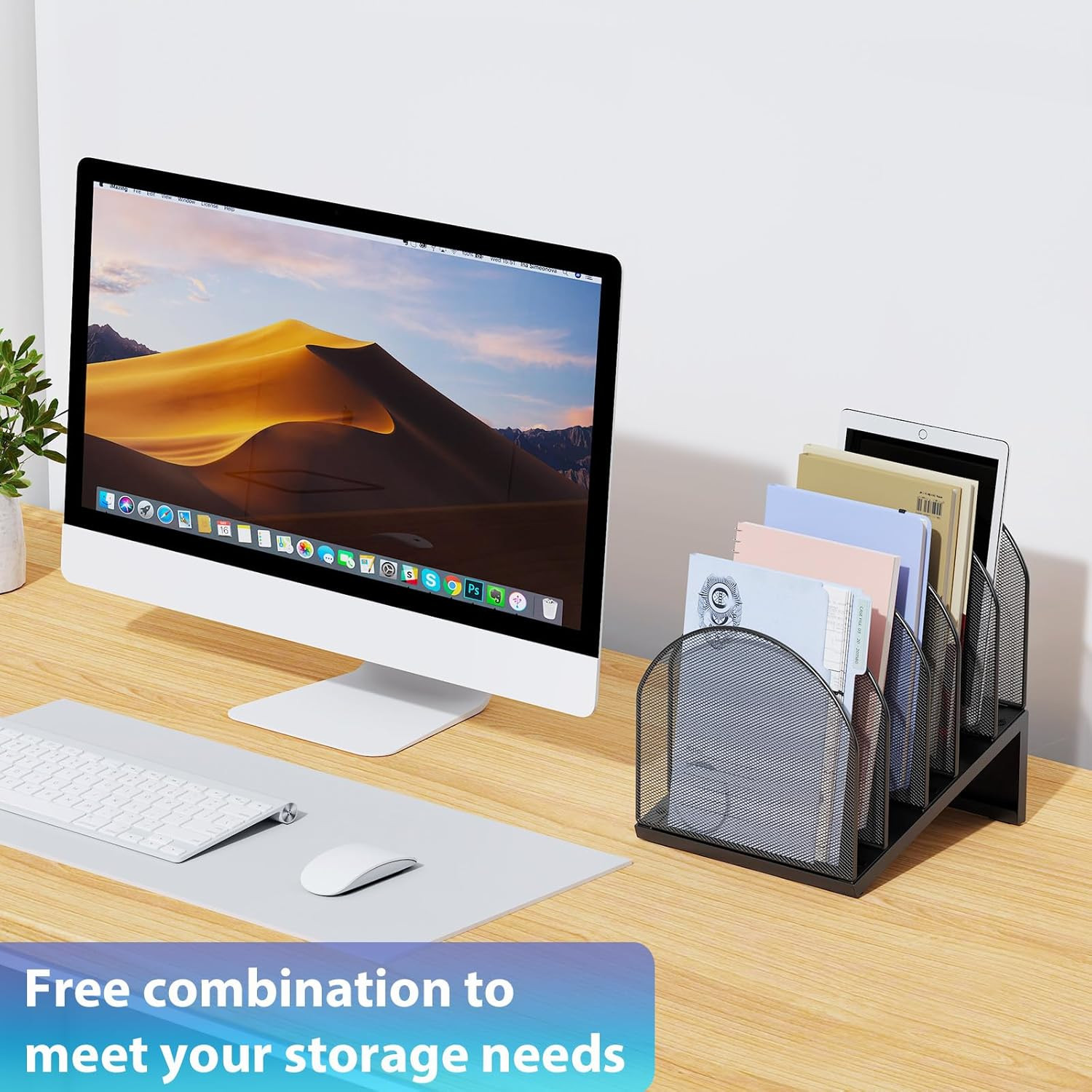 Desktop File Organizer, Desk Organizer with 5 Compartments, Paper Organizer for