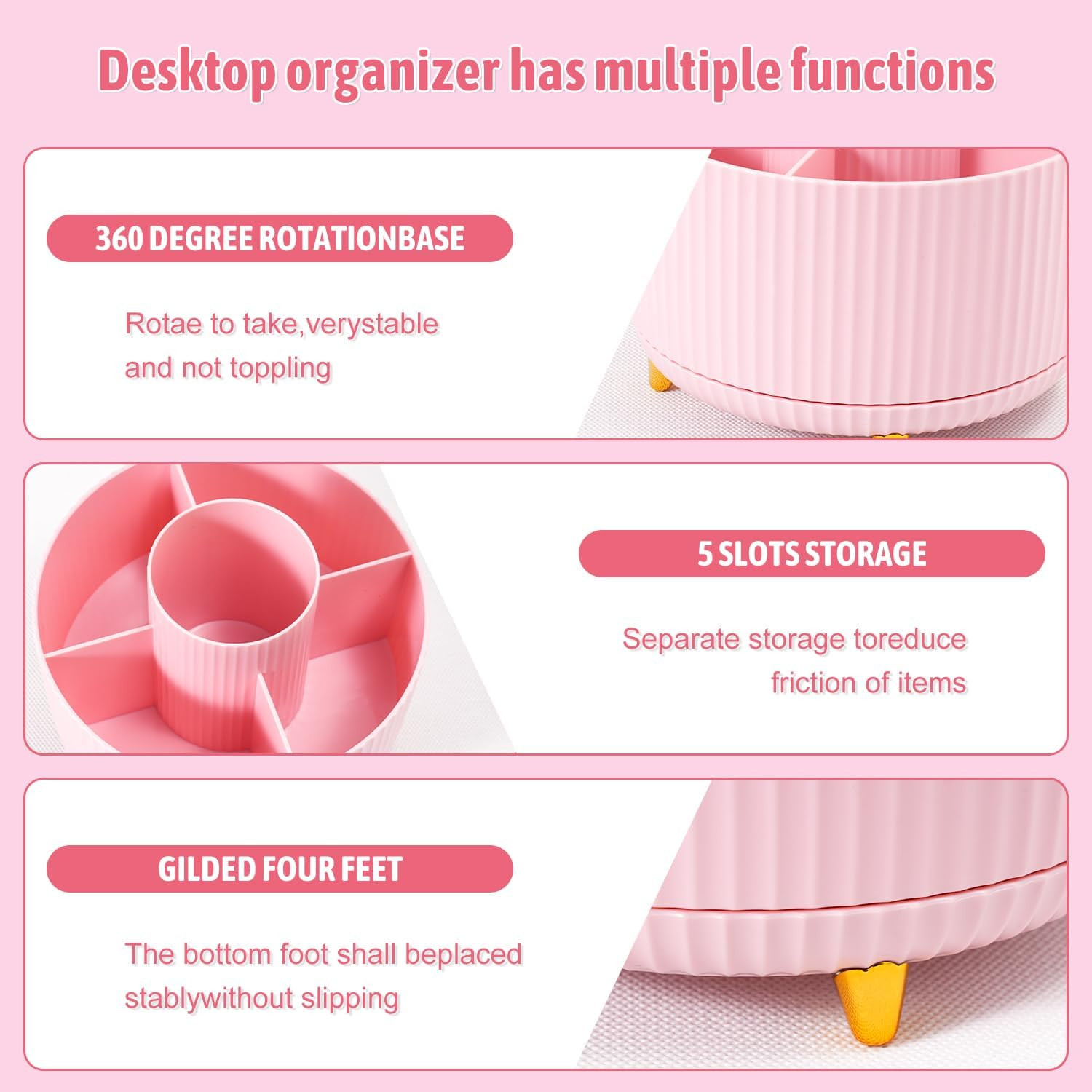 Pink Desk Organizers and Accessories with Desk Organizer 360° Rotating Pen Holde