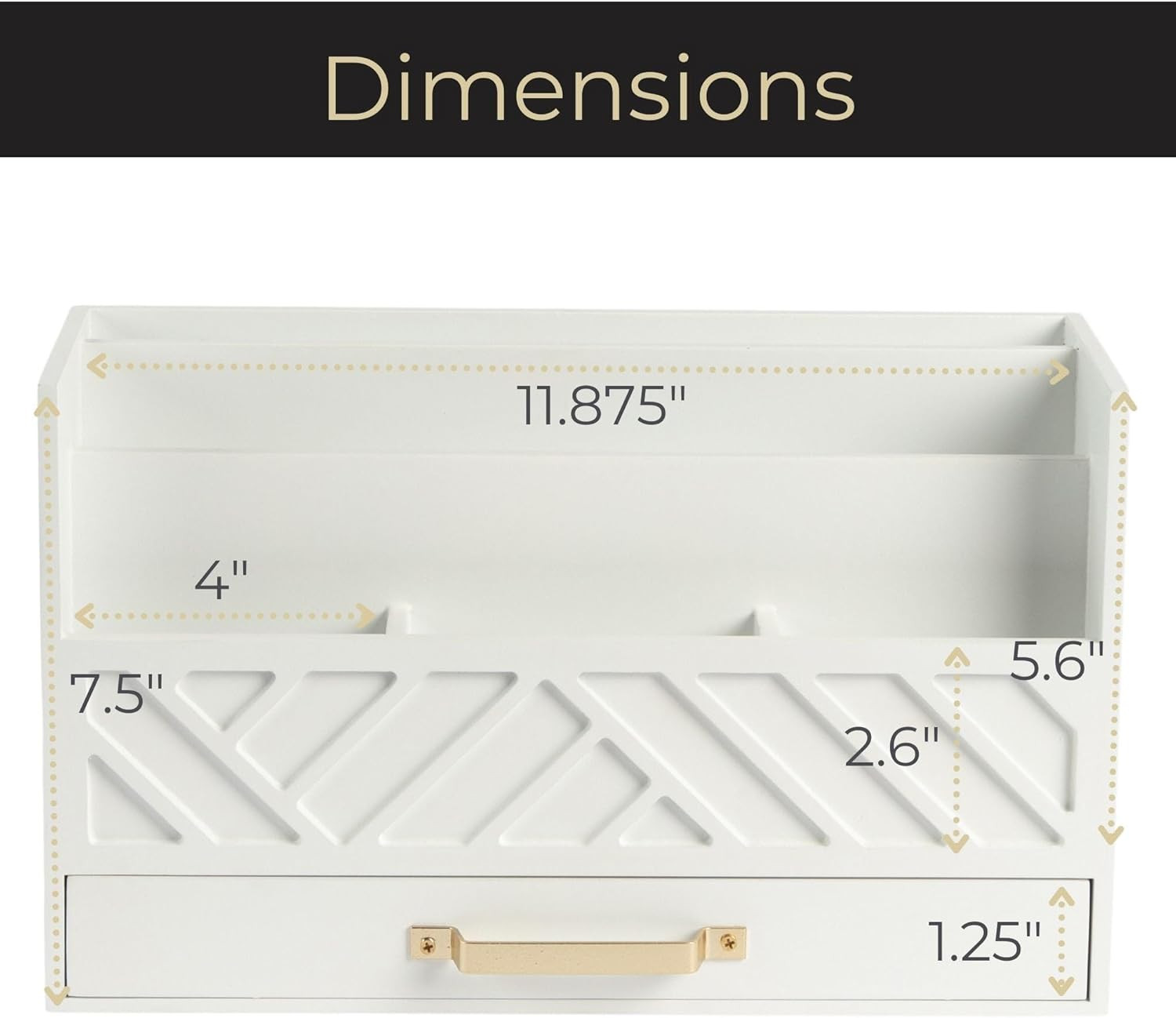 | White Wooden Mail Organizer with Drawer & Gold Handle | Mail Sorter Organizer