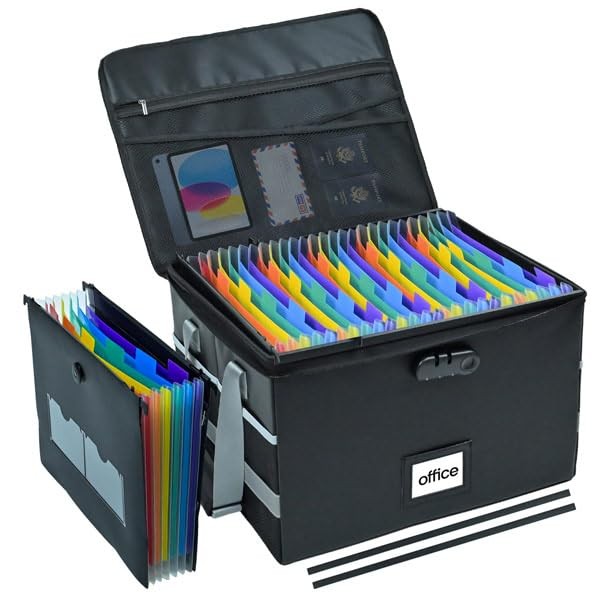 File Box with Hanging Folders Important 15.55 x 12.4 x 10.2 inches, Black