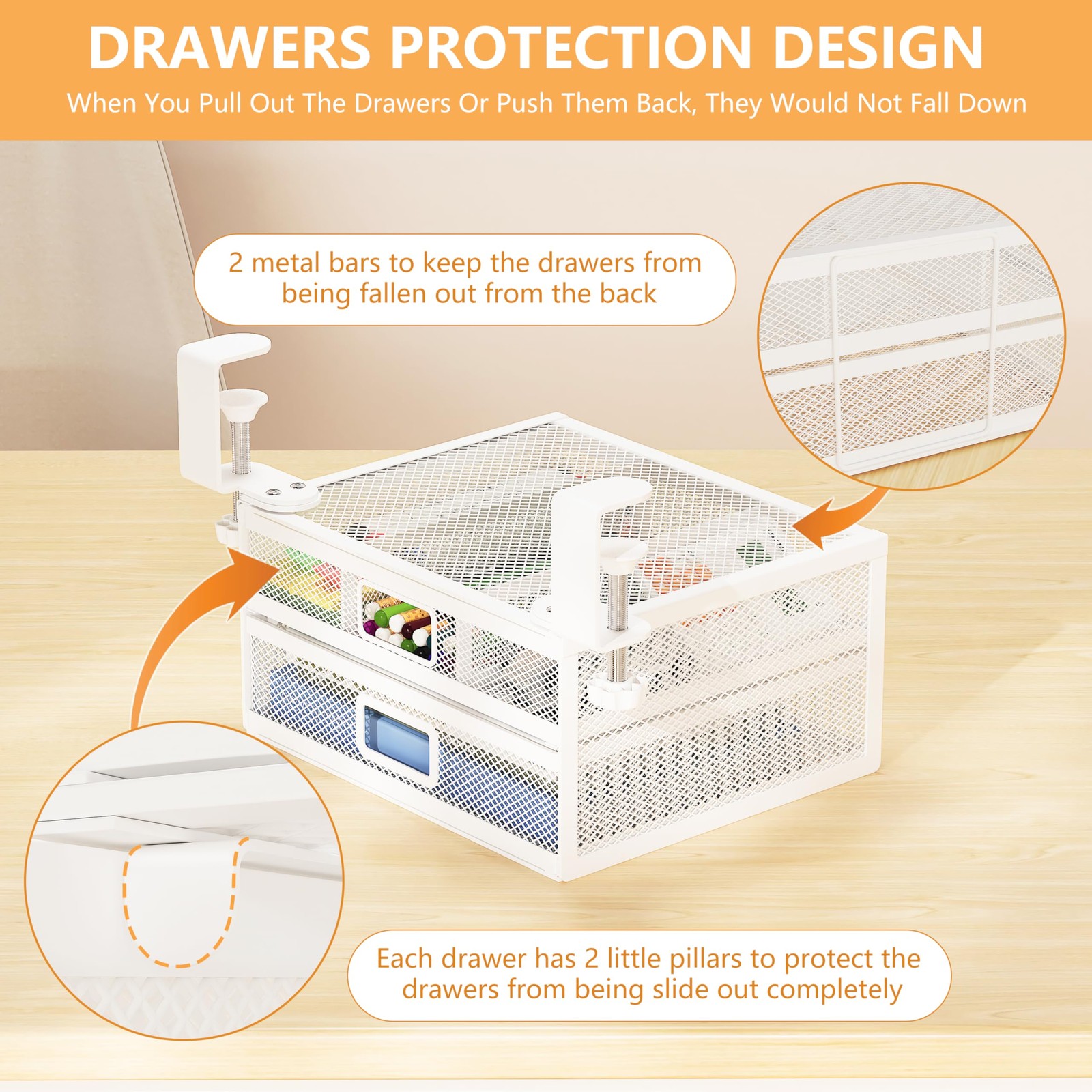 ROLIZOE Sliding Under Desk Drawer Organizer No 10.24×8.27×5.31 inches, White