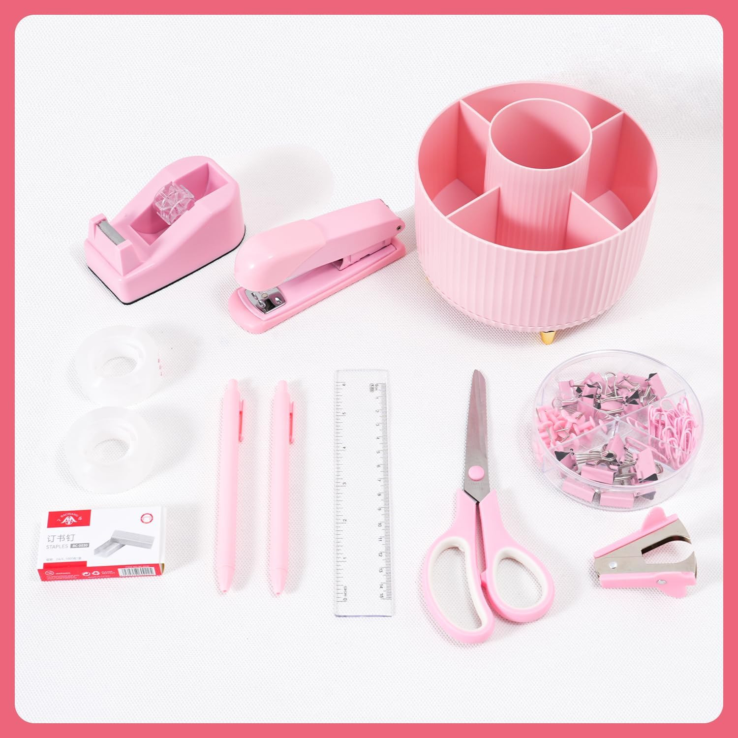 Pink Desk Organizers and Accessories with Desk Organizer 360° Rotating Pen Holde