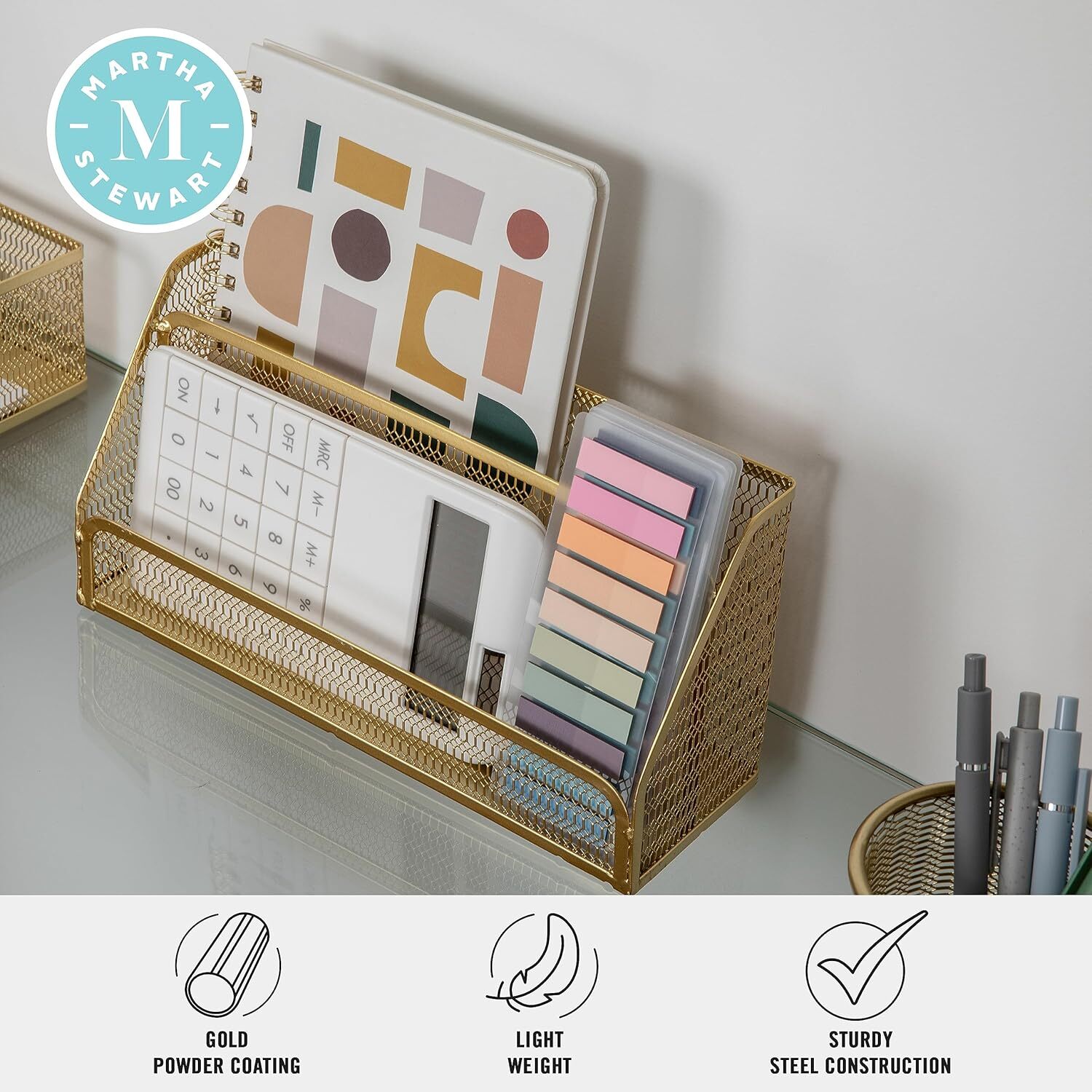 Ryder Gold Mesh Metal 6 Piece Set Desktop Organizers and Accessories, Holds F…