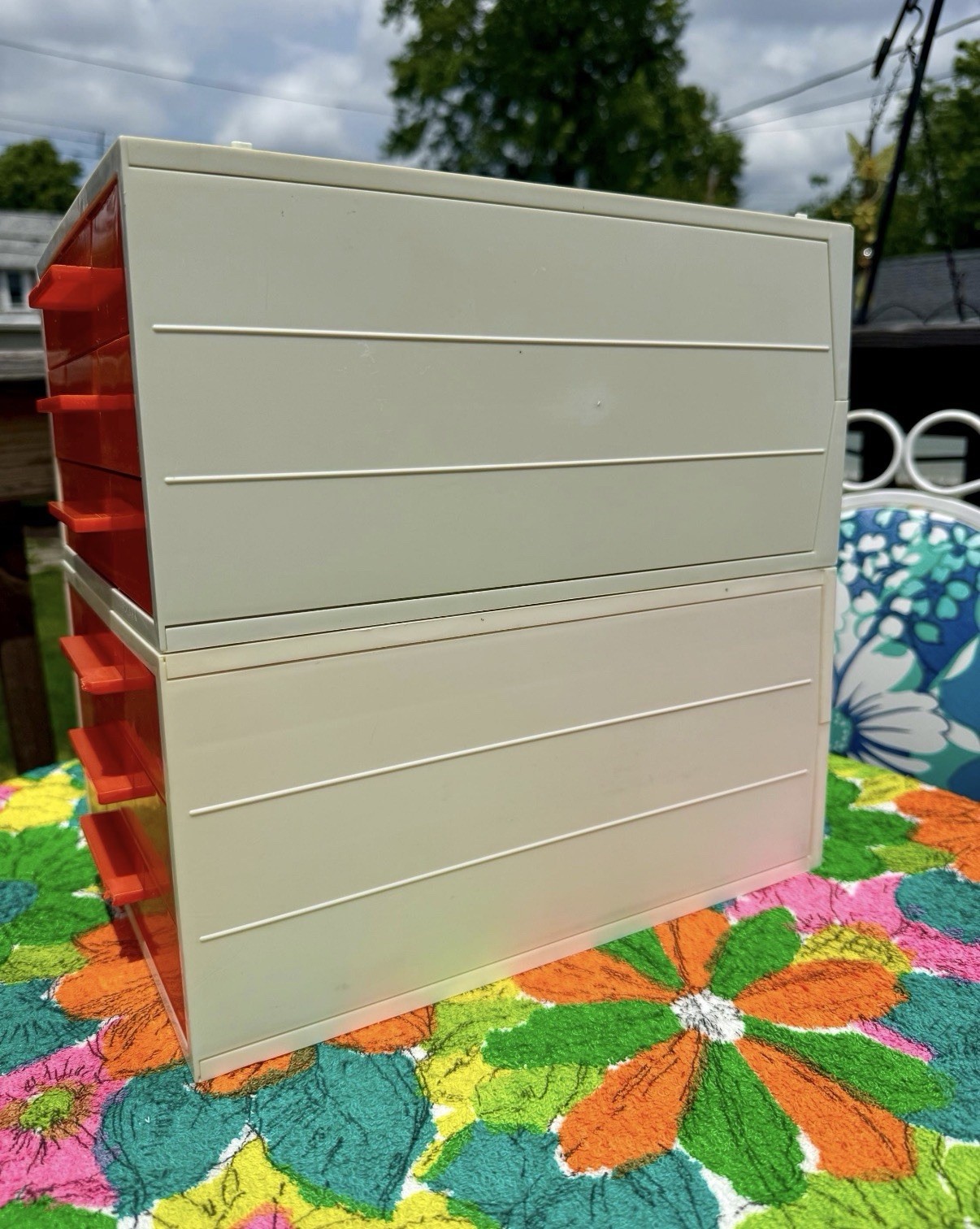 Vintage 70s Large Orange & White Space Age Plastic Desk Organizer ONE ONLY!