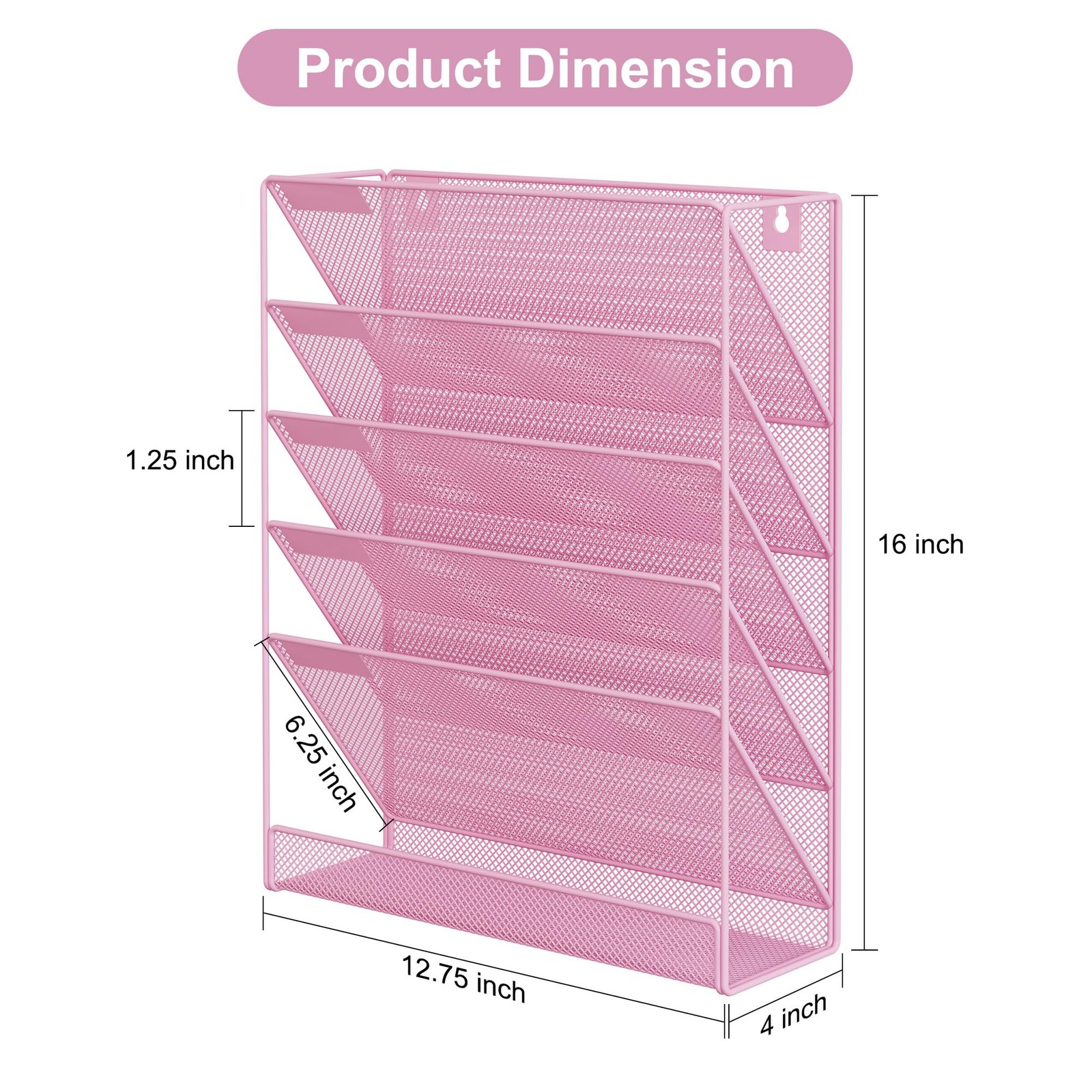EasyPAG 5 Tier Wall File Holder, Mesh Hanging Folder Organizer with Pink