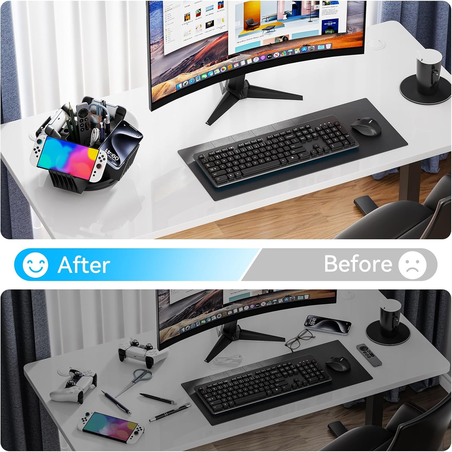 Controller Organizer for Desktop – 360°Rotatable Controller Holder with Storage