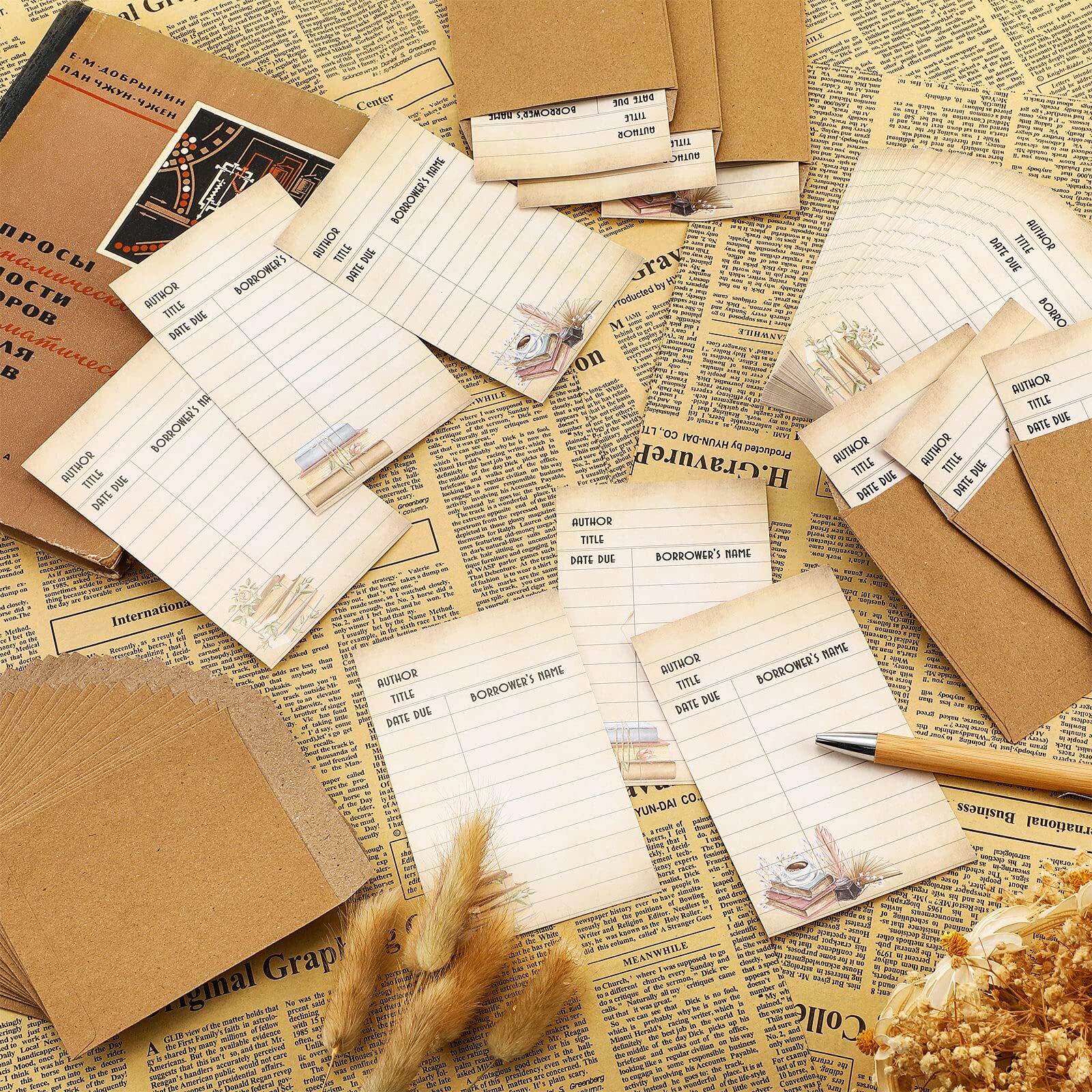 120 Set Library Book Pockets and Library Book Checkout Books Library Cards Ca…
