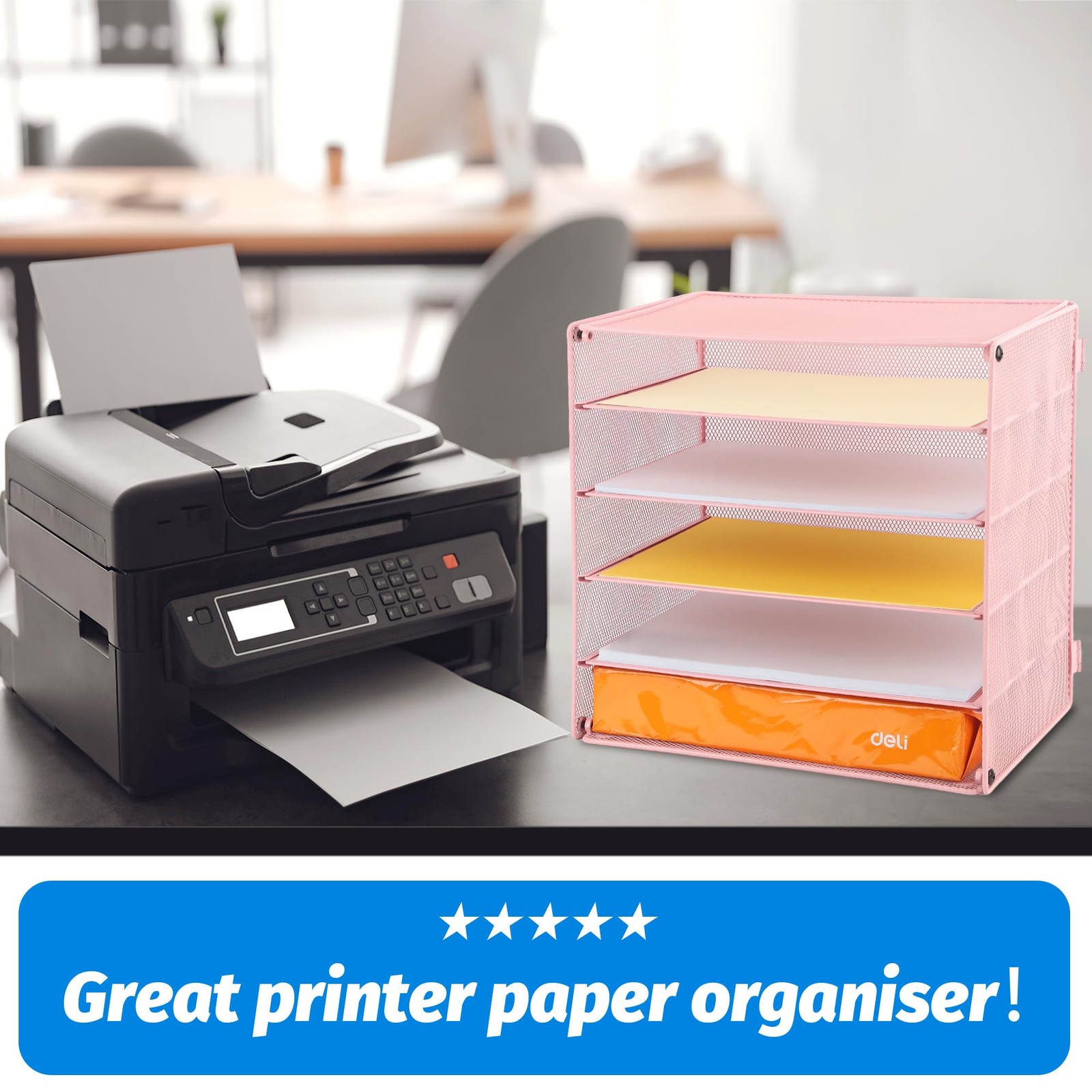 5 Slot Mesh Desk Organizer Tray, File Paper Letter Folder Holder Desktop Pape…