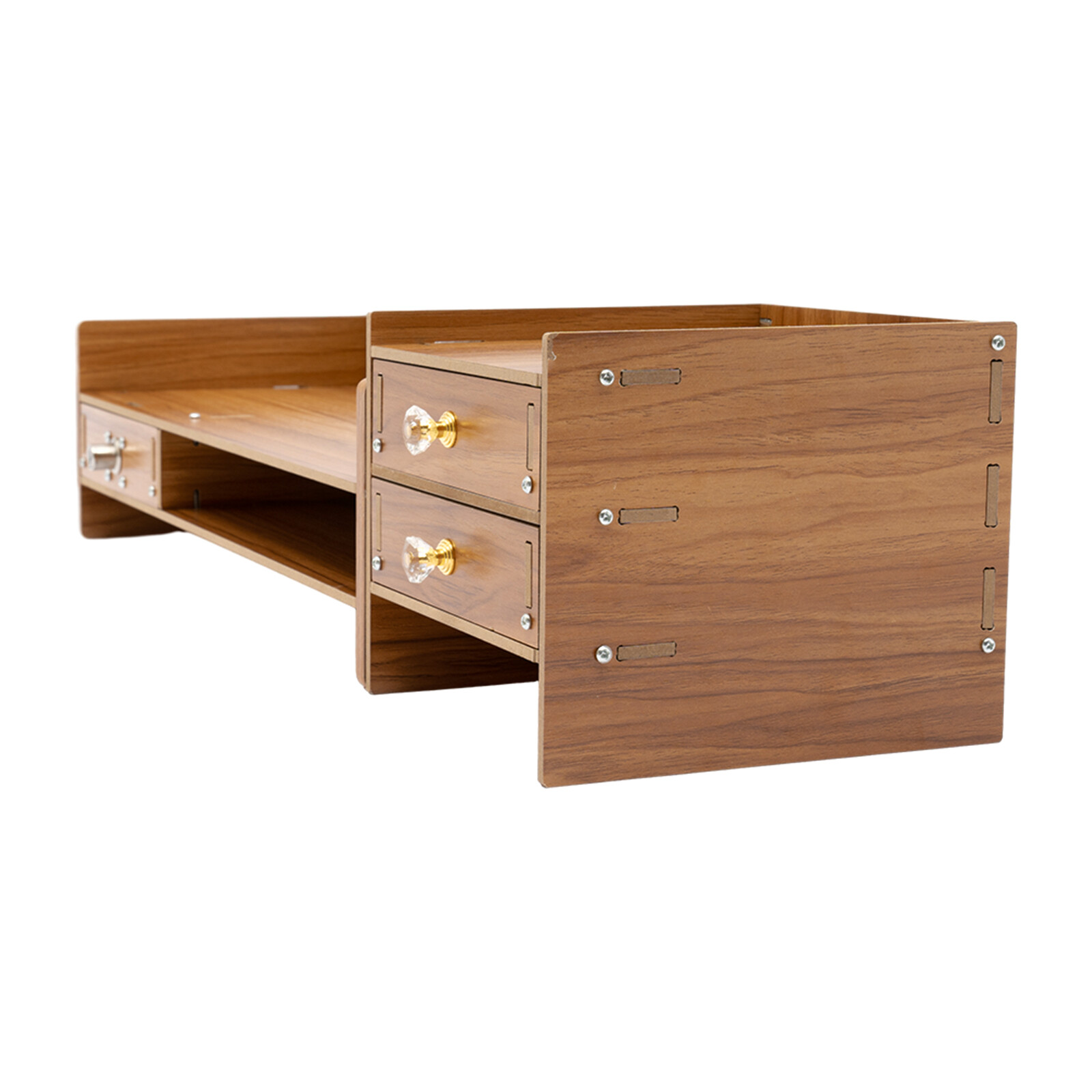 Wood Monitor Stand Riser Computer Laptop Desktop Organizer With Drawers & Lock