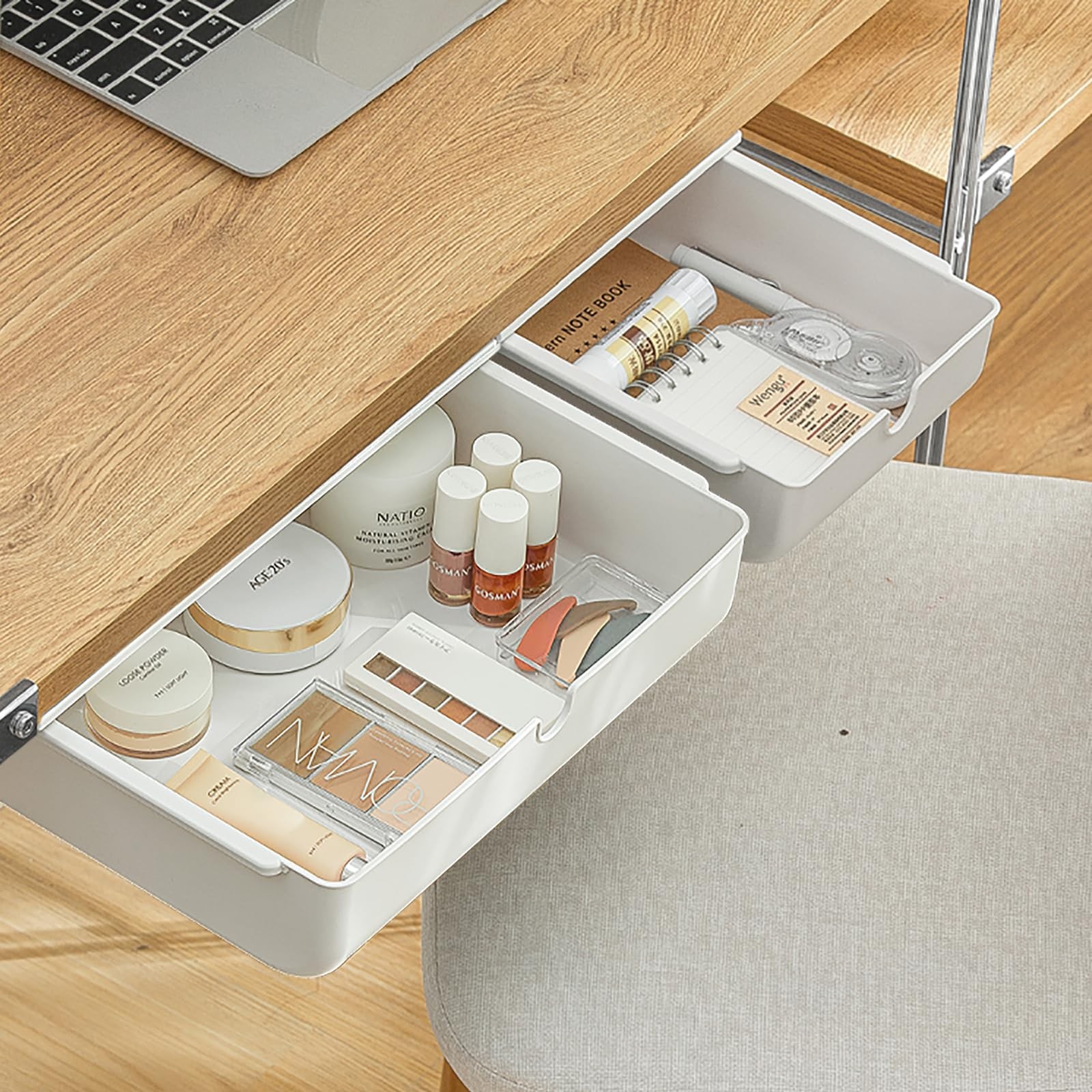 2 Pack Under Desk Drawer, Large & Medium Self-Adhesive Under Desk Organizer, …