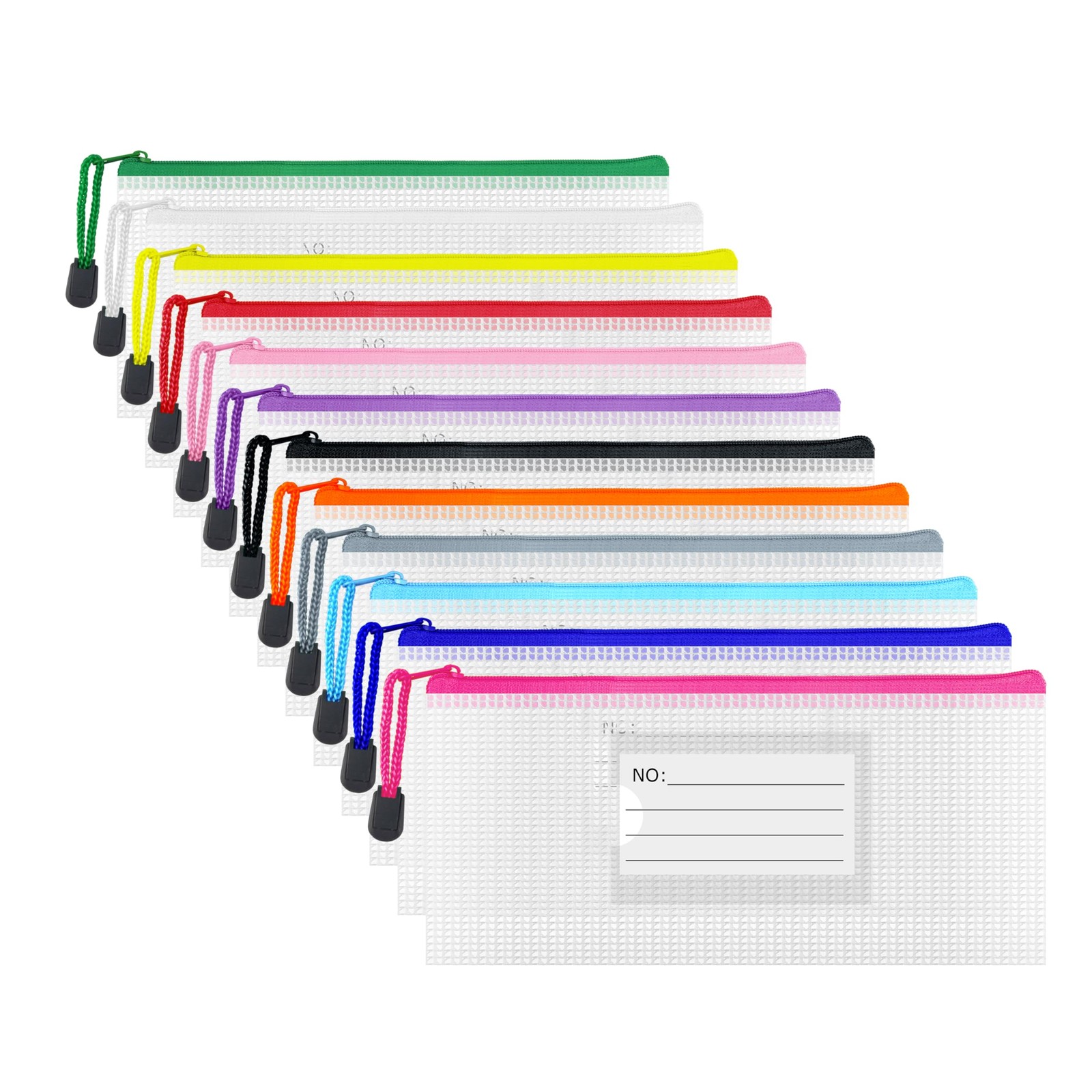 Plastic Mesh Zipper Pouch, 12Pcs Zipper File Bags with Label Pocket, Game Boa…