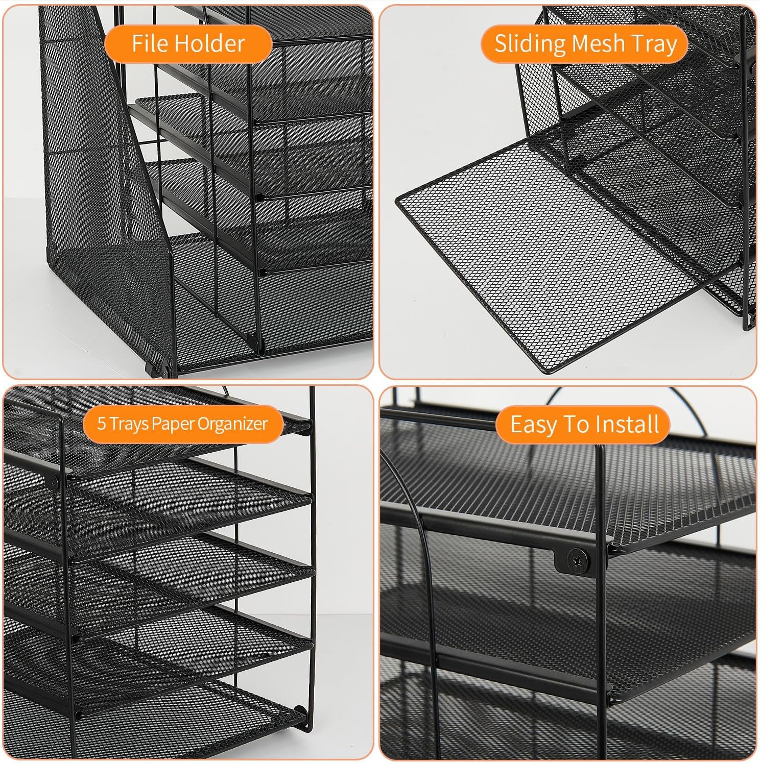 5 Tier Paper Tray Desk Organizer File Holder Office Supplies Storage Black
