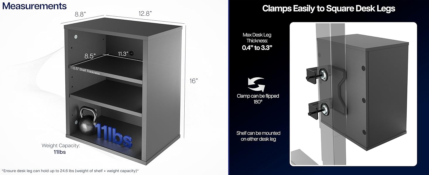 Clamp-on Under Desk Shelving Unit, Office Accessory Holder for Supplies, Gaming