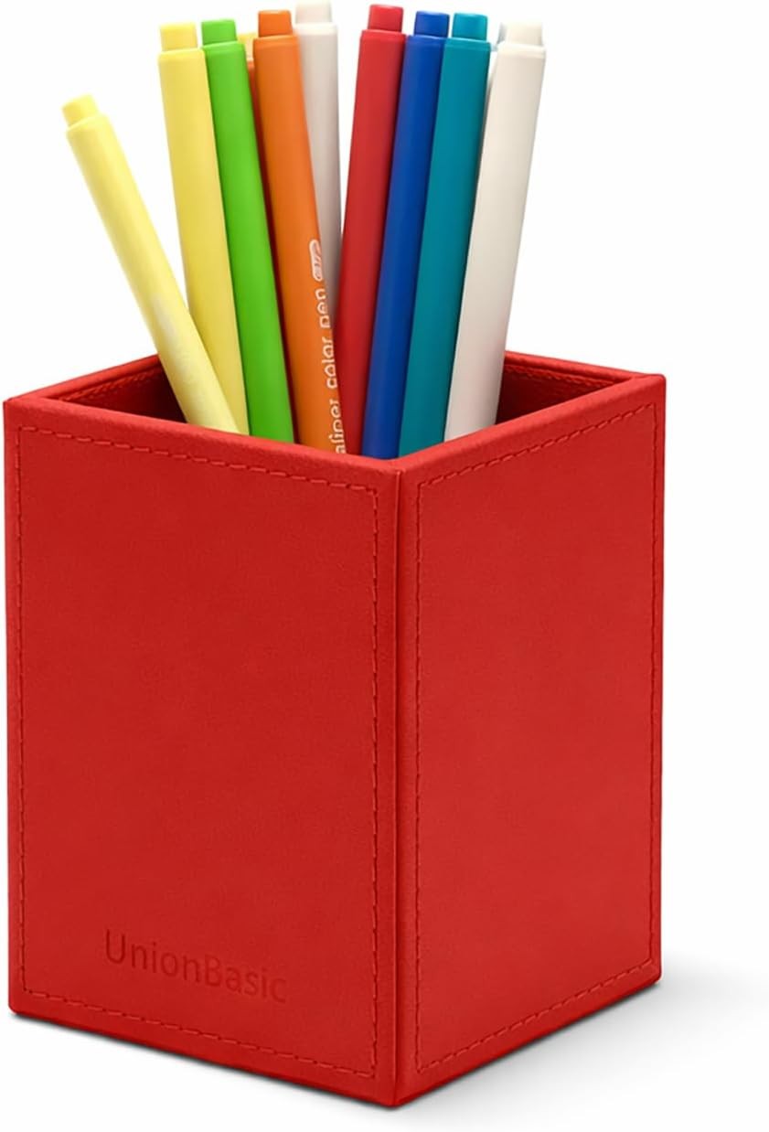 Square Pens Pencils Cup Holder Desk Stationery Organizer Selected Faux Leather