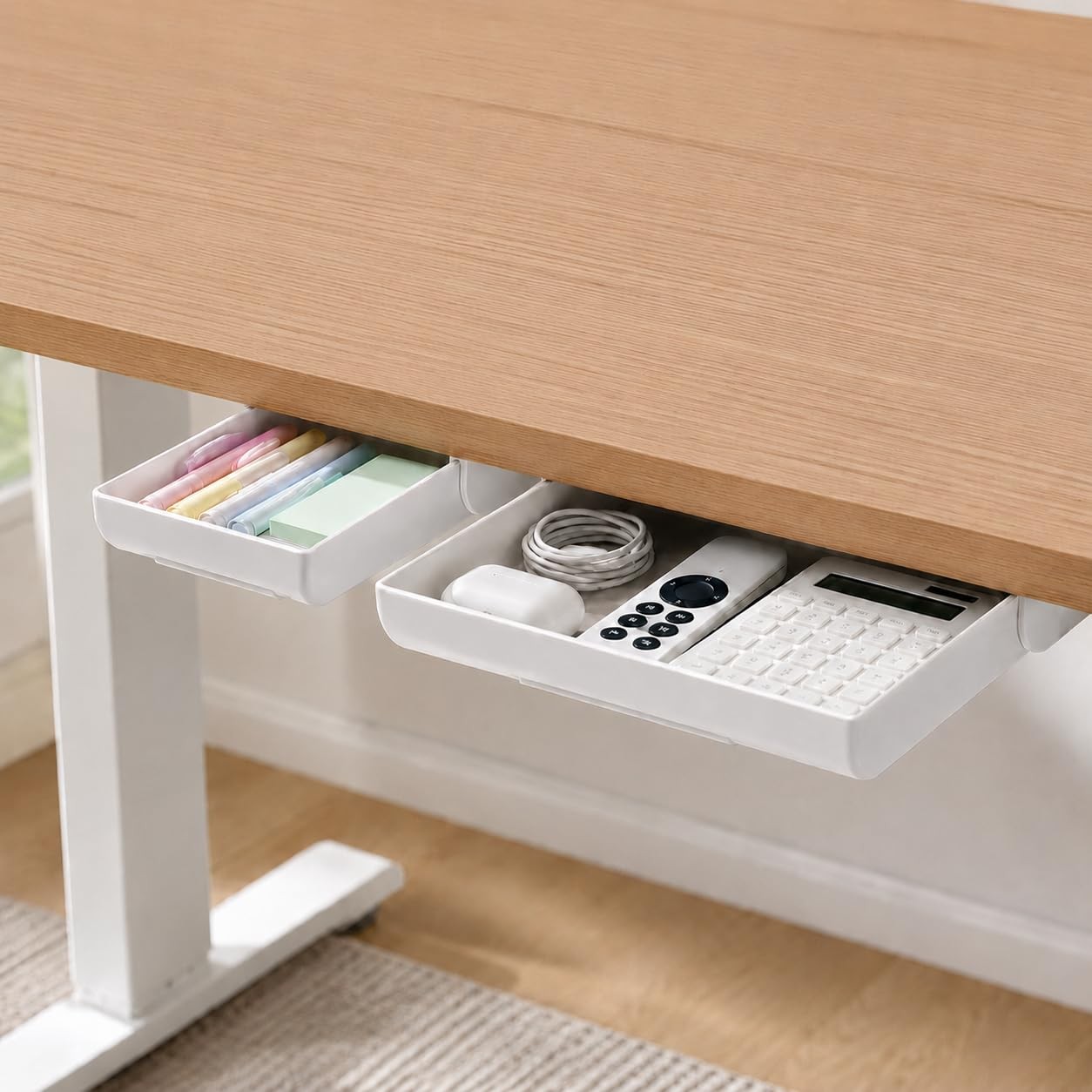 2 Pack Under Desk Storage Drawer Organizer, Hidden Slide Out Drawer Attachmen…