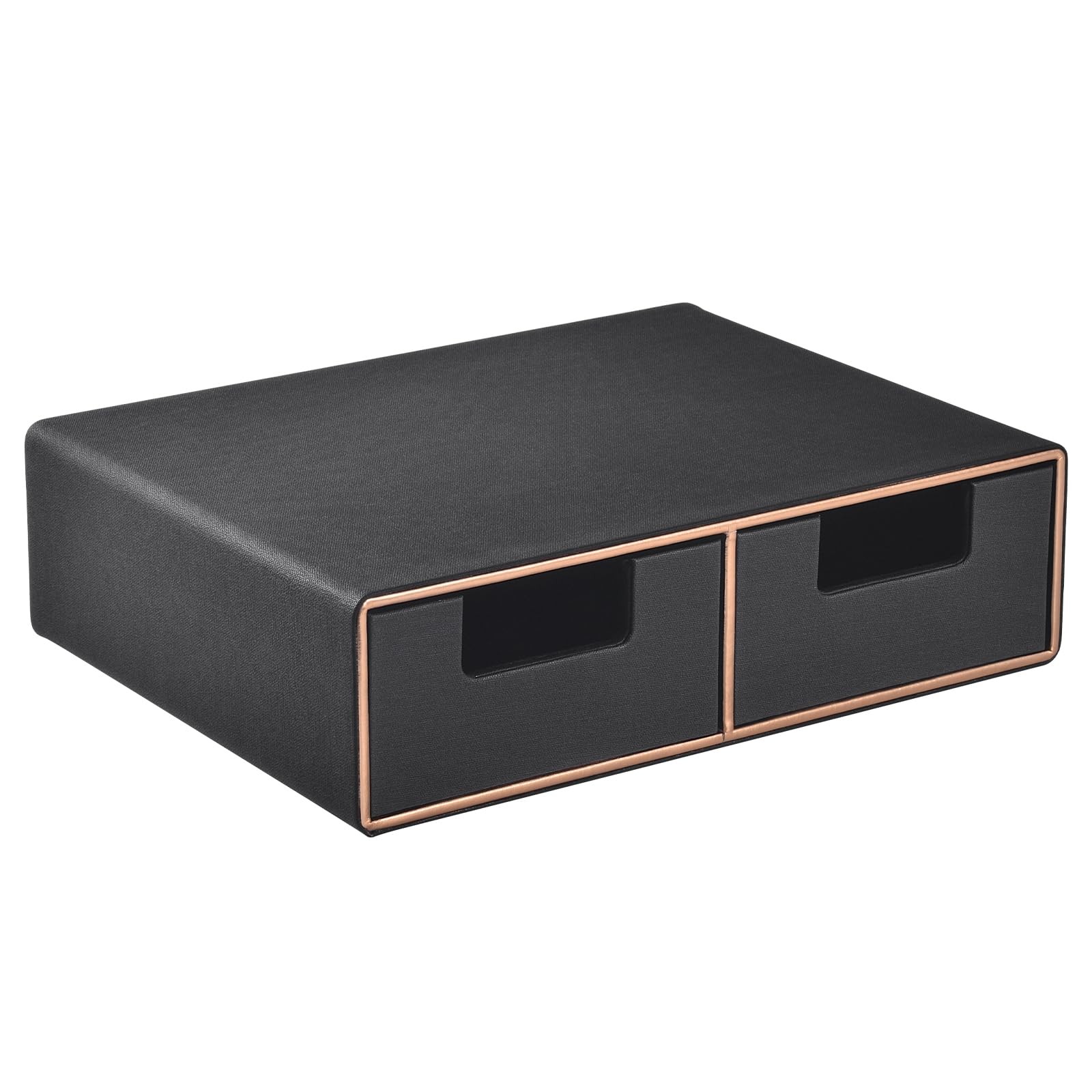Linen Leather Desk Organizer and monitor stand with Drawers－Mini Desktop Draw…
