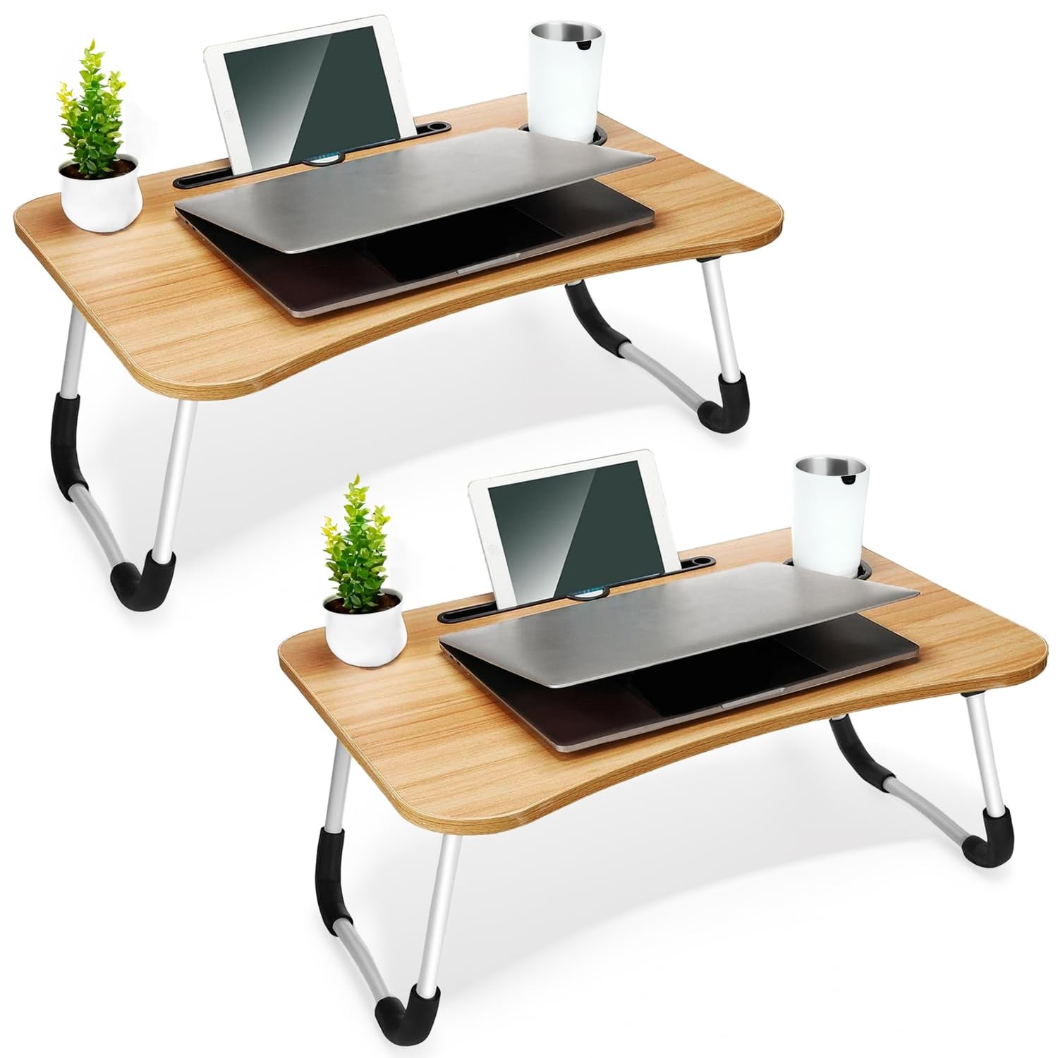Ice Armor 2-Pack Beige Large Folding Lap Laptop Table Cup Stand For Bed