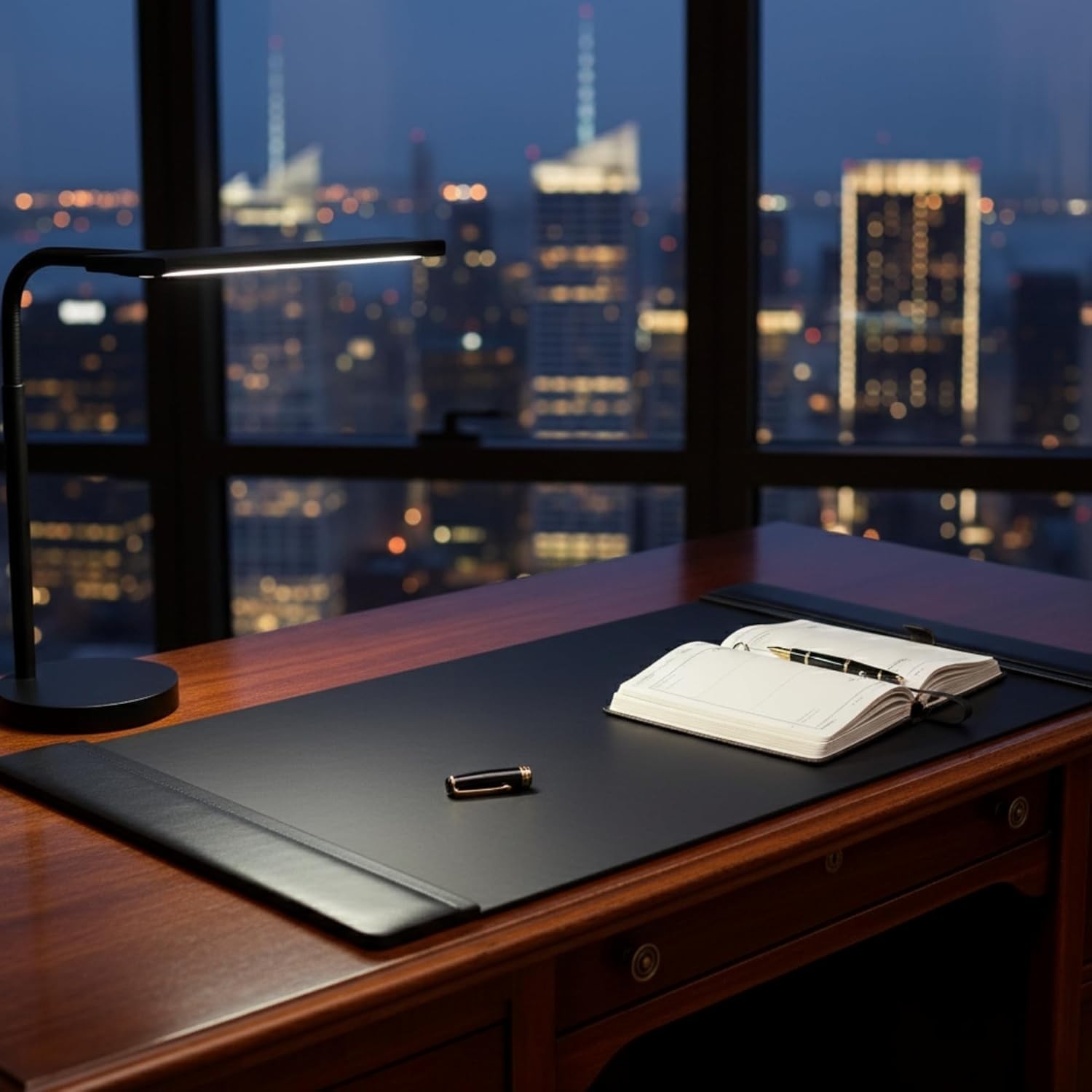 DACASSO Classic Leather Desk Pad with Side Rails (Black, 34” x 20”) NEW
