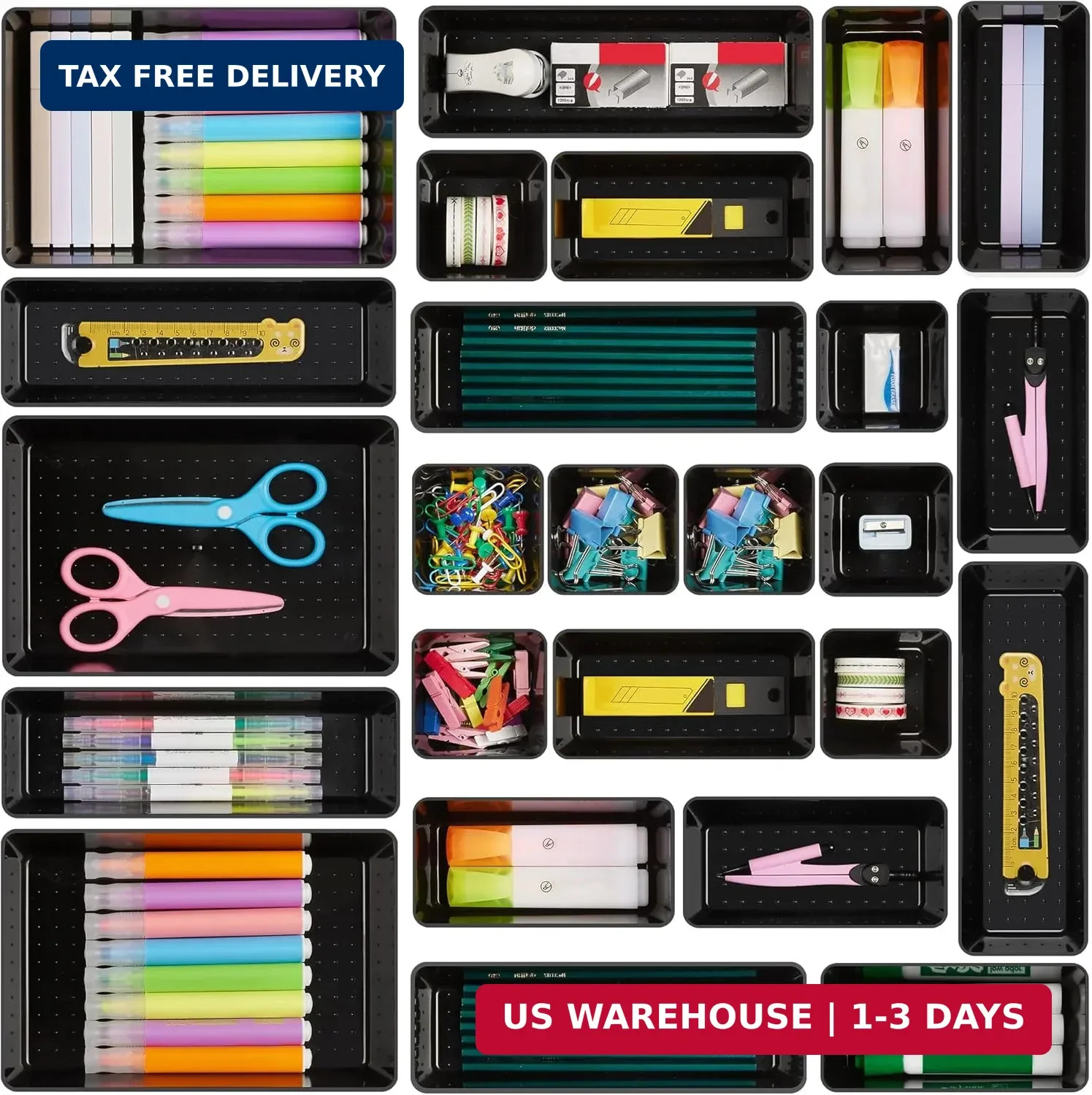 Vtopmart 25 PCS Office Desk Drawer Organizers Set, 4-Size Versatile Plastic Draw