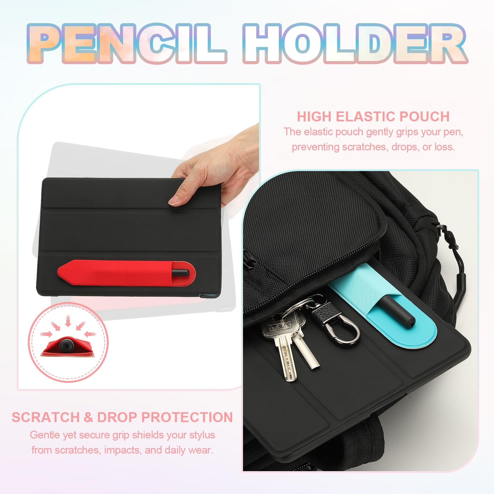 Pencil Holder for Stylus, 4 Pcs Adhesive Elastic Pen Case Sleeve Pouch Stylus…