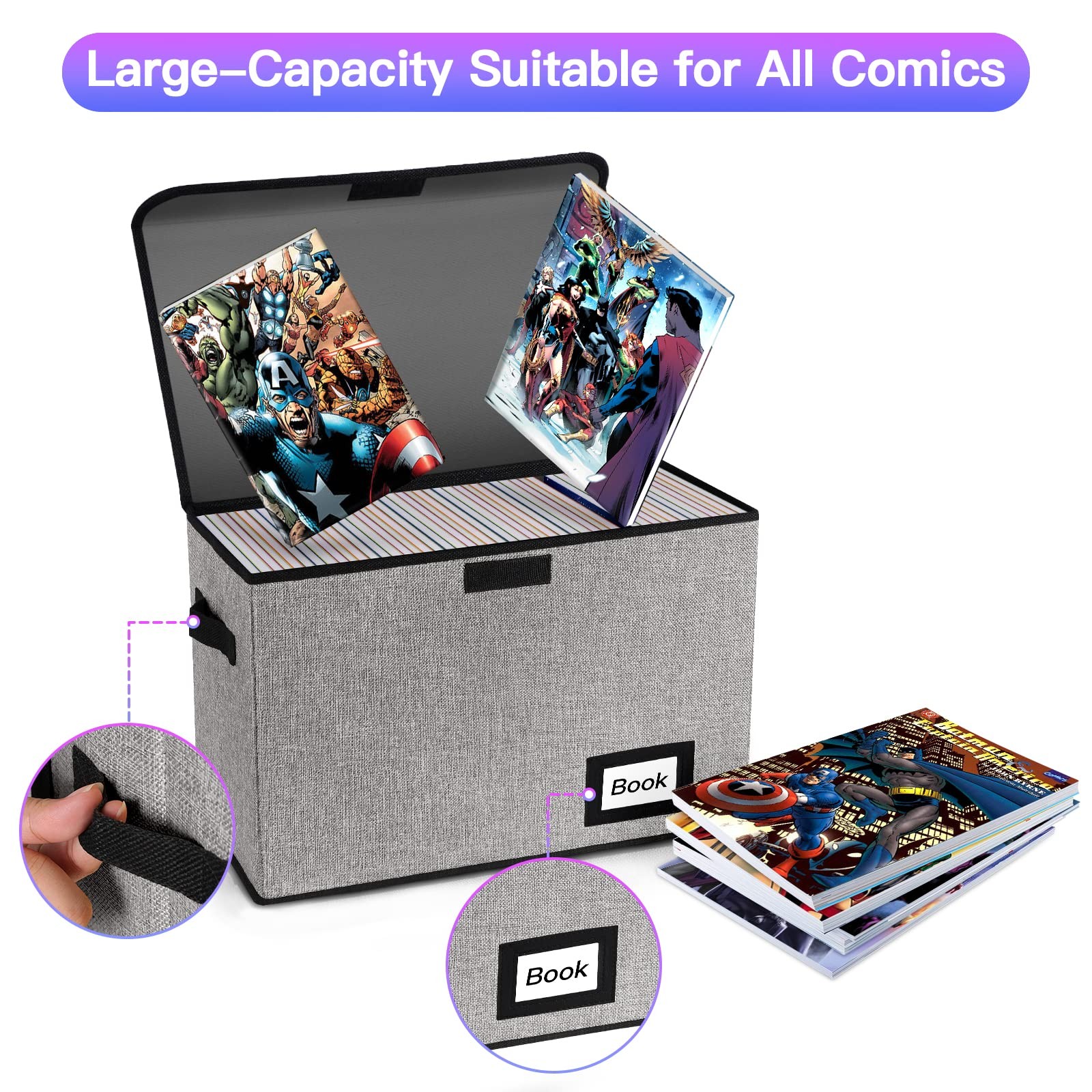 YNSZAS Collection Comic Book Storage Box, 15.8″ X 7.8″ X Pack of 1, Grey