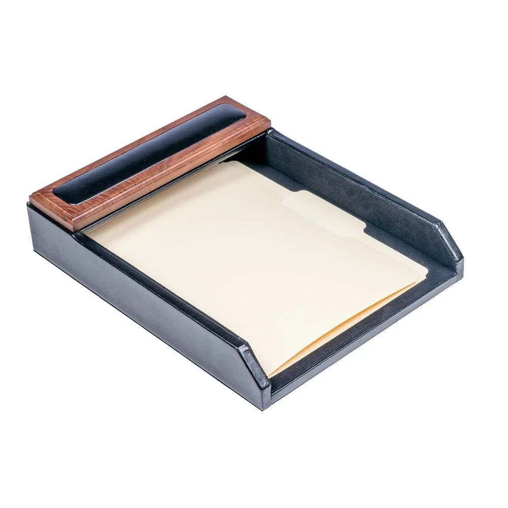 Dacasso Walnut and Leather Letter Tray A8401 Luxury Letter Holder Paper Organize