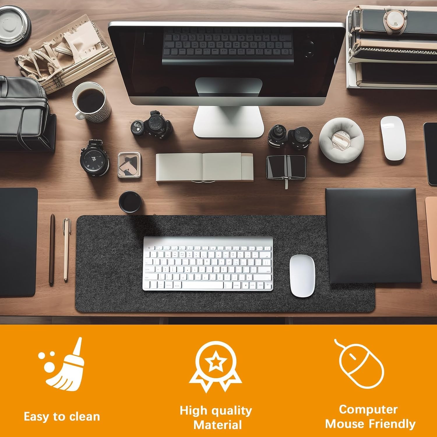 Large Felt Desk mat 36×12 inches, with Non-Slip Full Desk Mouse Pad,Office