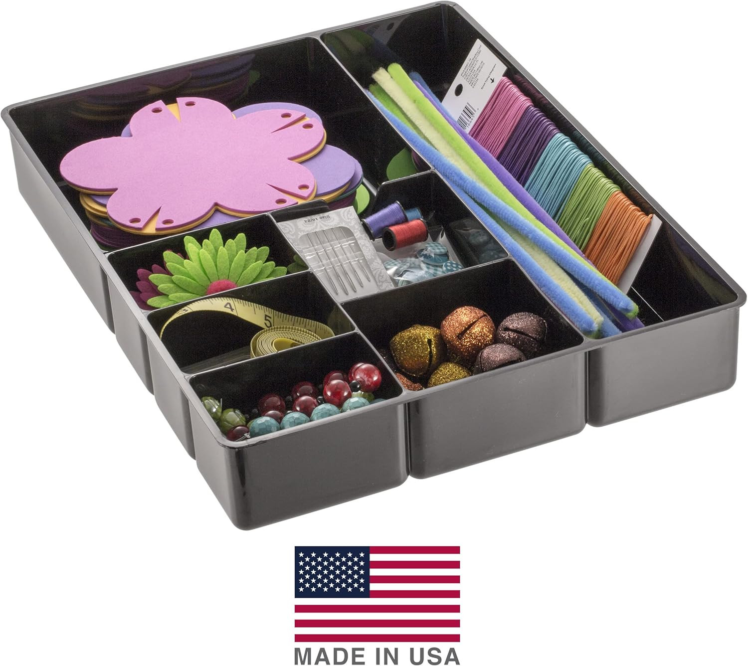 Deep Drawer Organizer Tray, 8 Compartments, 2 1/4″H x 15 1/8″W x 11 1/2″D, Black