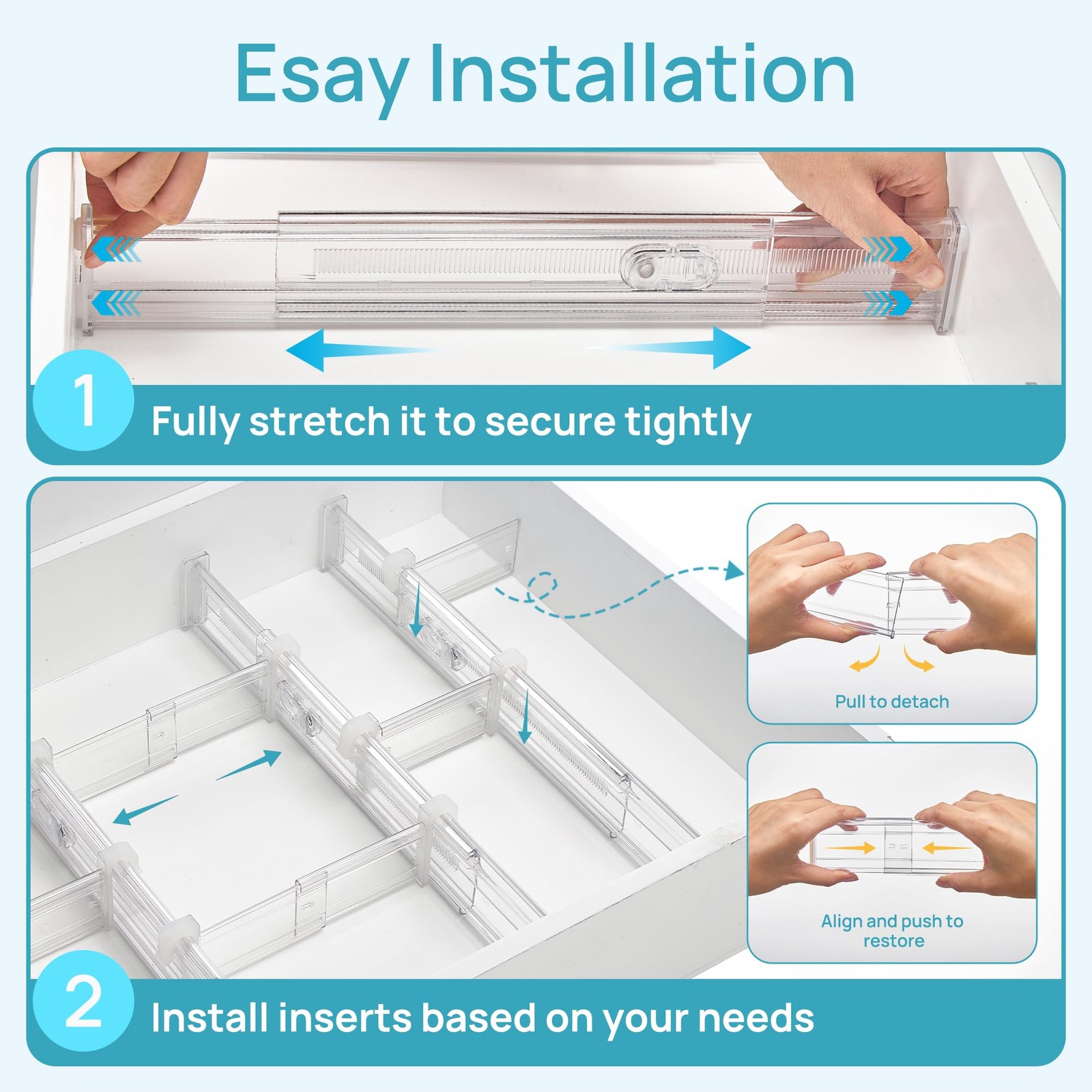 Vtopmart 2.36” Drawer Dividers with Short-2.36″ Inserts, Clear