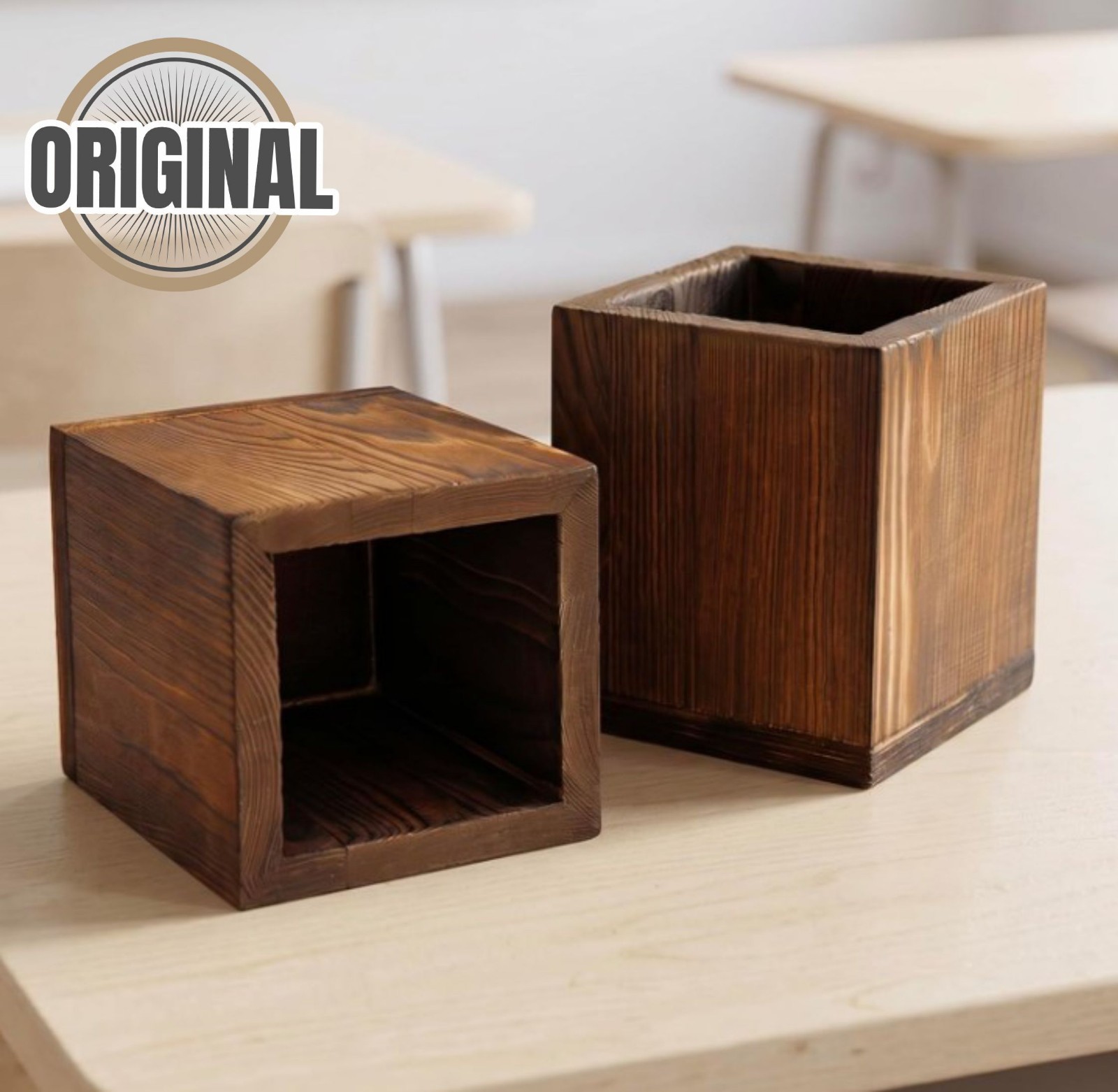 MyGift Set 2 Natural Wood Desktop Pen Pencil Holder Cup Office Desk Organizer