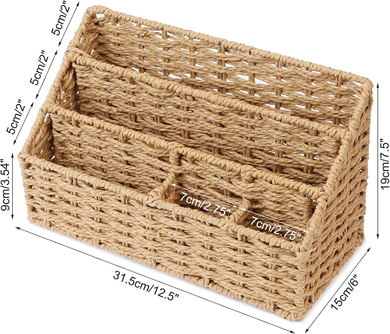 Woven Mail Organizer for Desk Countertop, Desktop Mail Holder Sorter Storage
