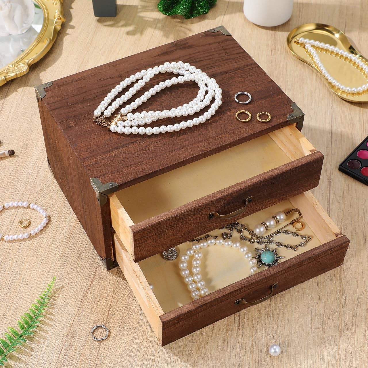 Zerodeko Vintage Wooden Drawer Storage 24.00X18.00X13.00CM, Light Brown
