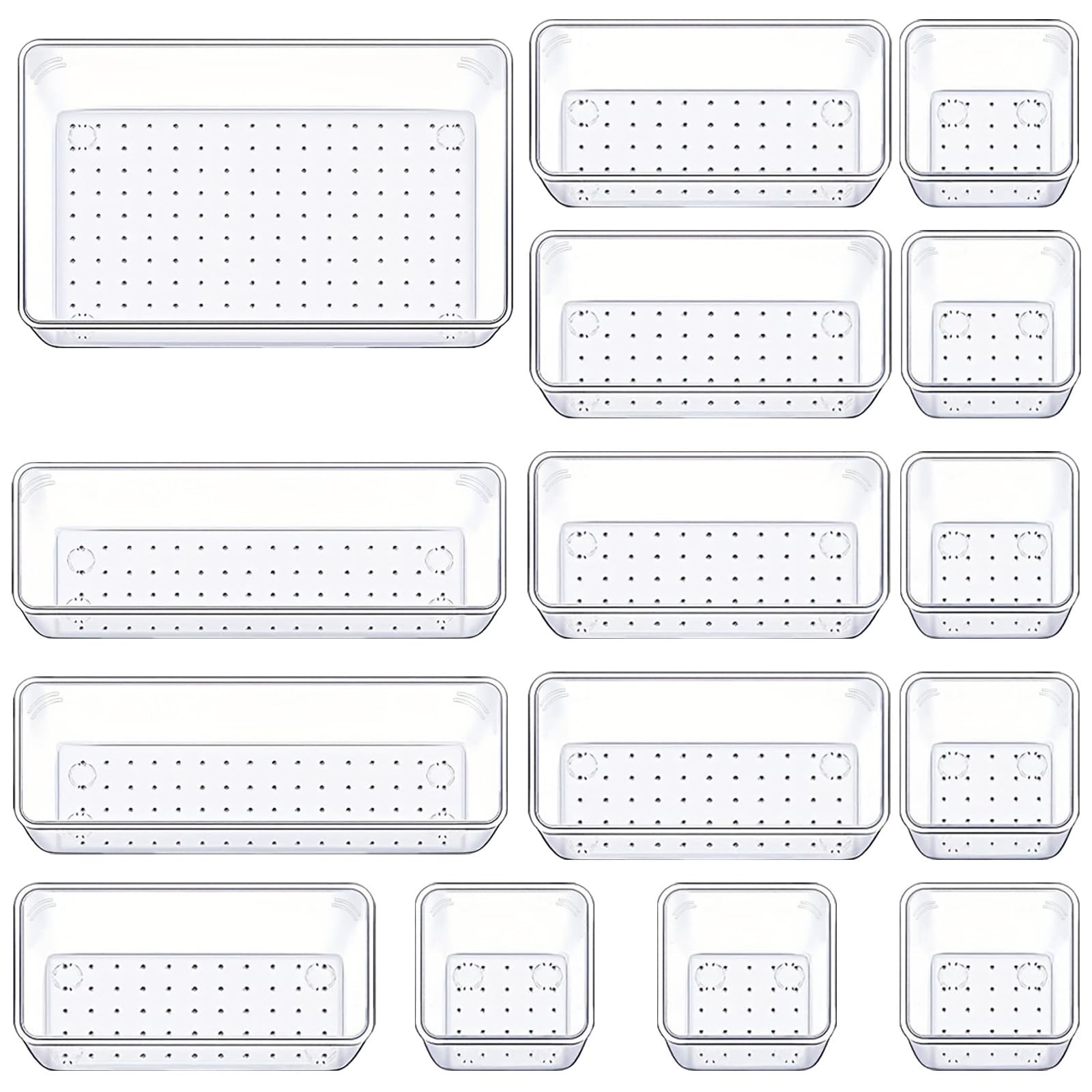 Manalete Drawer 15Pack(0-0-1-2-5-7), clear drawers organizer set of 15