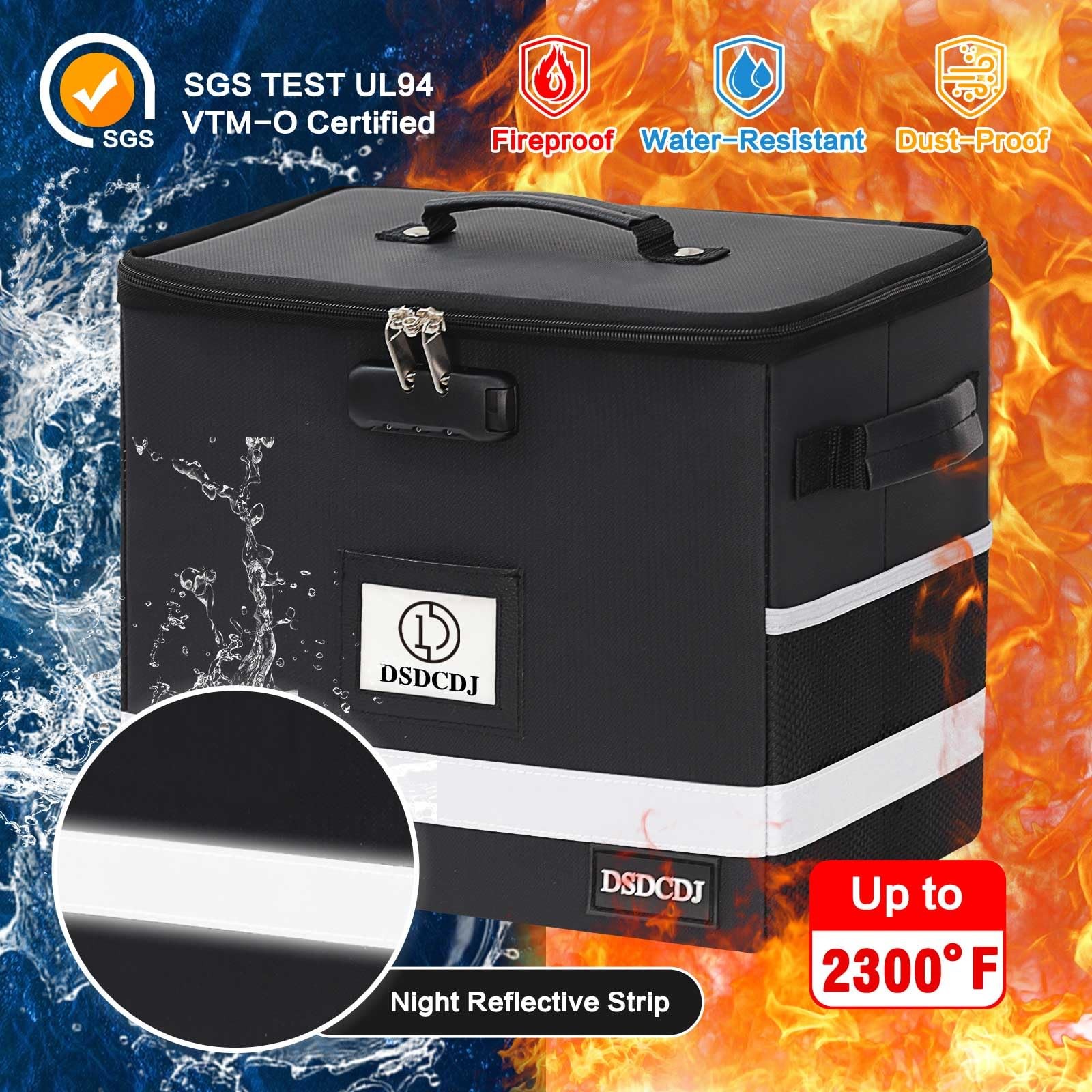 DSDCDJ Fireproof Document Box – 12.3″ x 7.7″ x 10.5″, Black-box