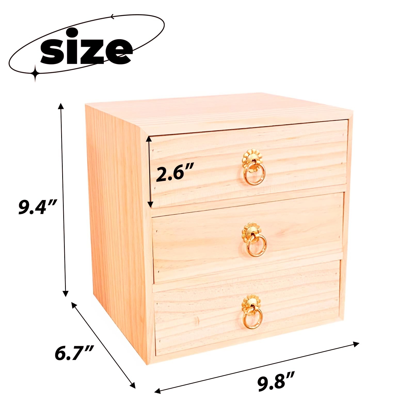 LONG TAO 3 Layer Natural Wooden Storage Box with Drawers Desk