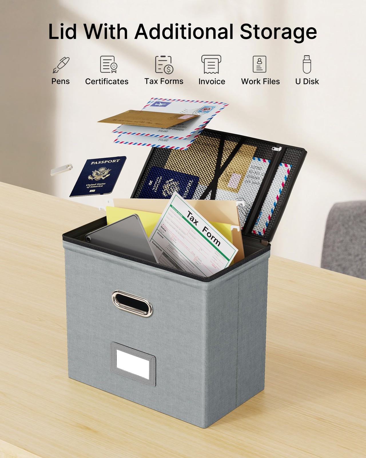 Oterri 1 Pack File Organizer Boxes with Small-1 Without Folders, Grey