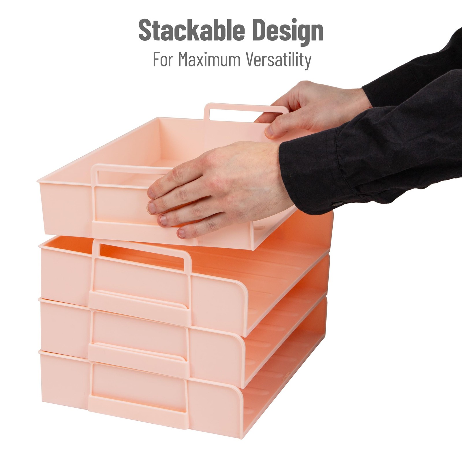4 PCS Pink Stackable Paper Tray Desk Organizer File 13.75x10x10.75 Inch