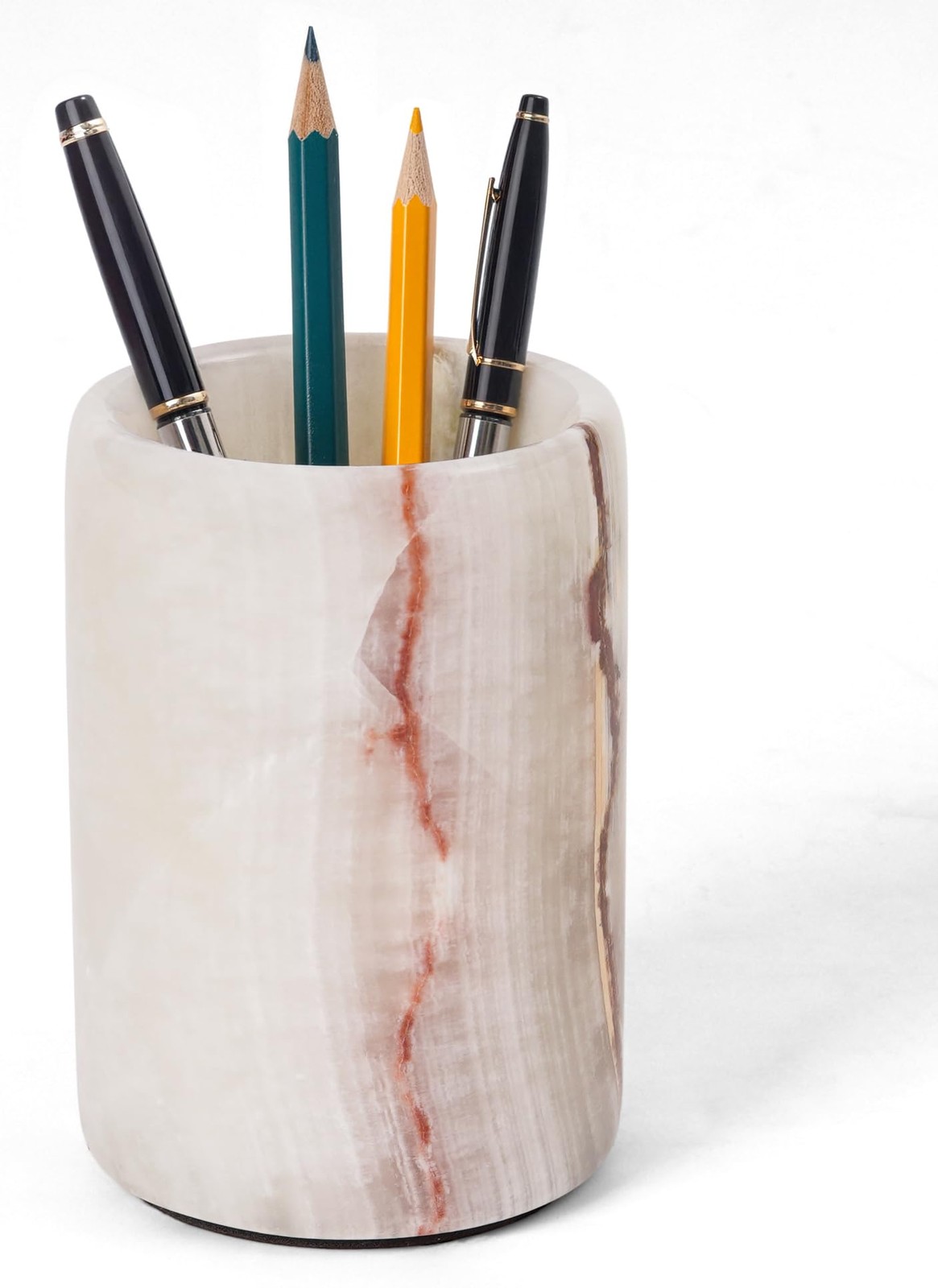 Marble Pen Holder For Desk 4″ Inches White Onyx Handmade Makeup Brush Cup for…