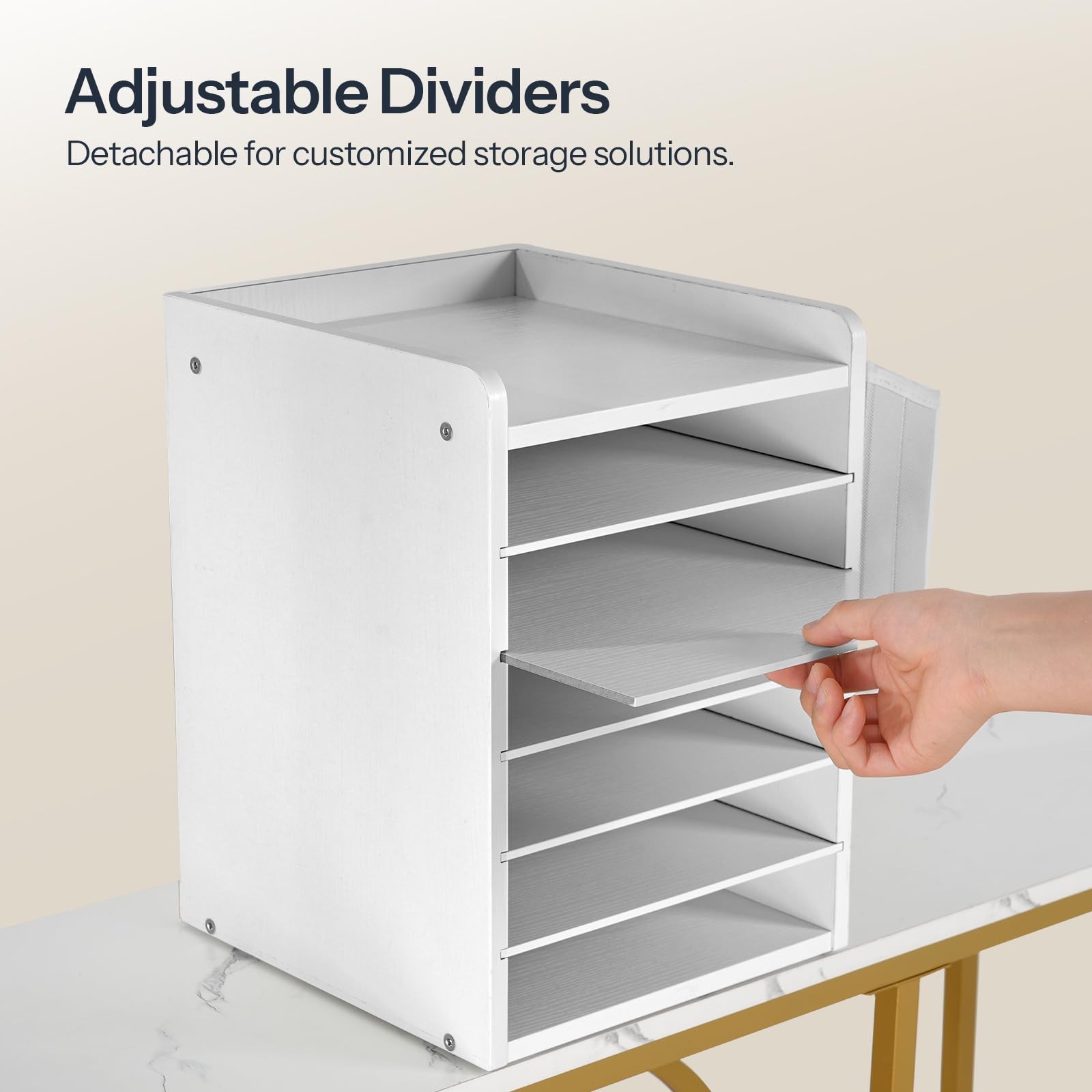 Adjustable Countertop Mail Sorter, 6 Tier Wooden Paper Organizer, Vertical Li…
