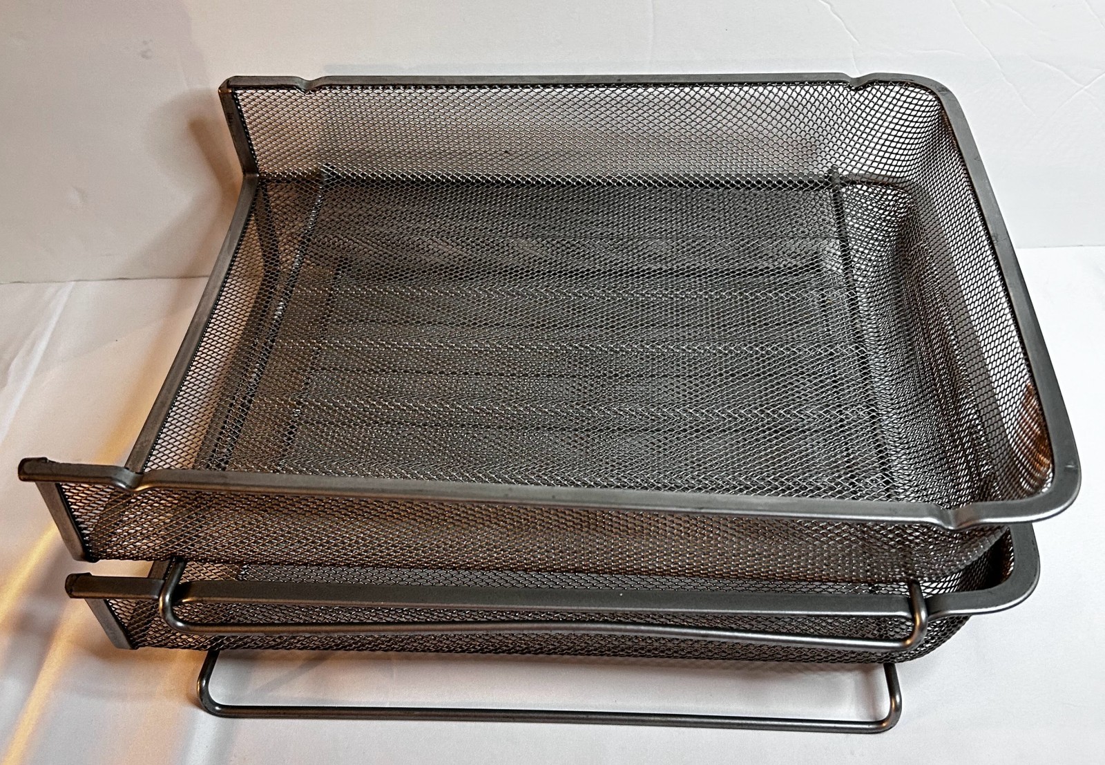 2 Tier Desk Organizer, Letter-size Trays, Multipurpose, Mesh, Silver, Preowned