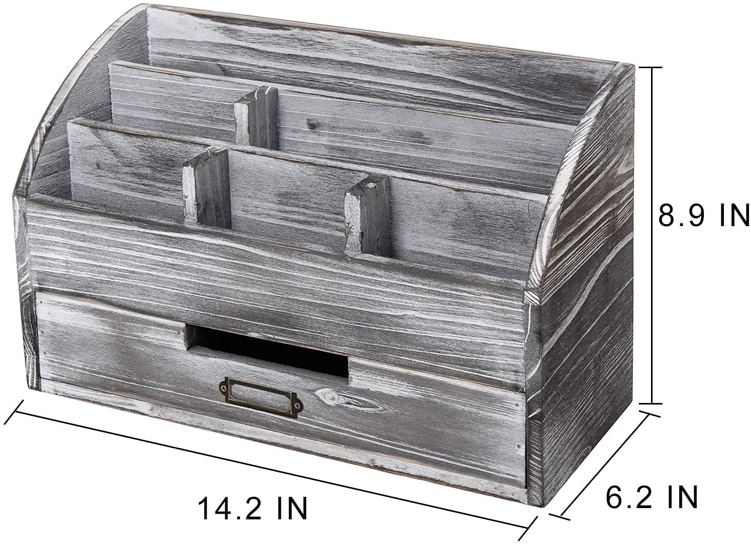 VERGOODR Rustic Wooden Office Desk Organizer 5 Compartment with 2 Grey white
