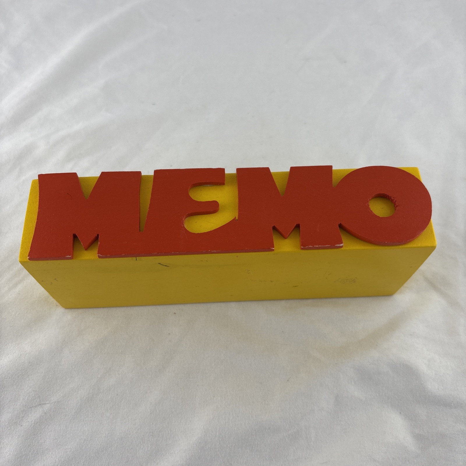 Vintage Retro Wooden “MEMO” Spellout Holder Desktop Organizer Yellow and Red